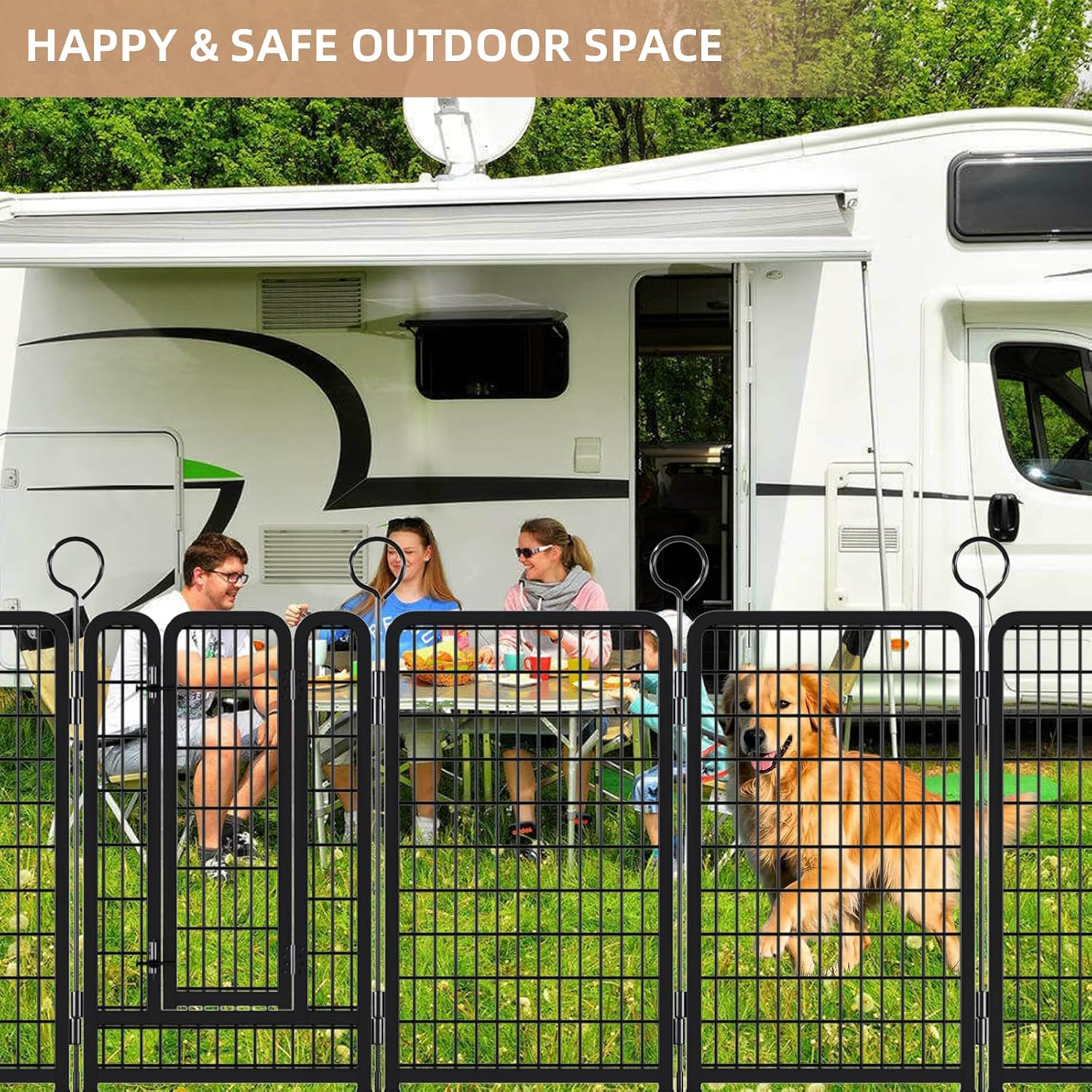 Yafylly Dog Playpen Outdoor, 40" Height 16 Panels Heavy Duty Anti-Rust Coating-Strengthened Dog Fence with Automatic Gravity Doors, Portable Dog Pen for RV Camping, Yard, Black