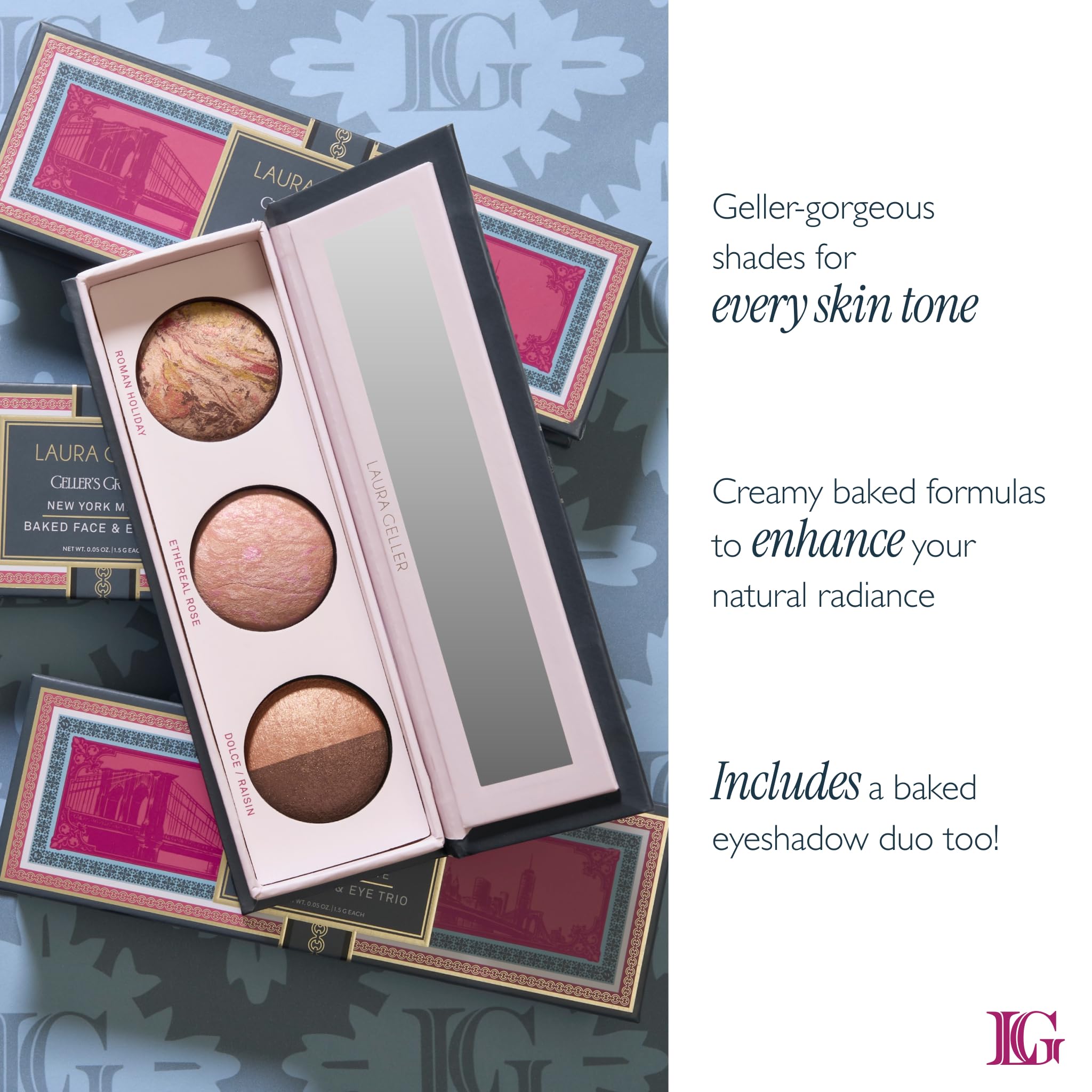 Laura Geller Beauty Geller's Greatest New York Minute - Tavolozza viso e occhi - Contiene fard, bronzer e ombretto duo, trucco facile da viaggio, compatto per pelli mature