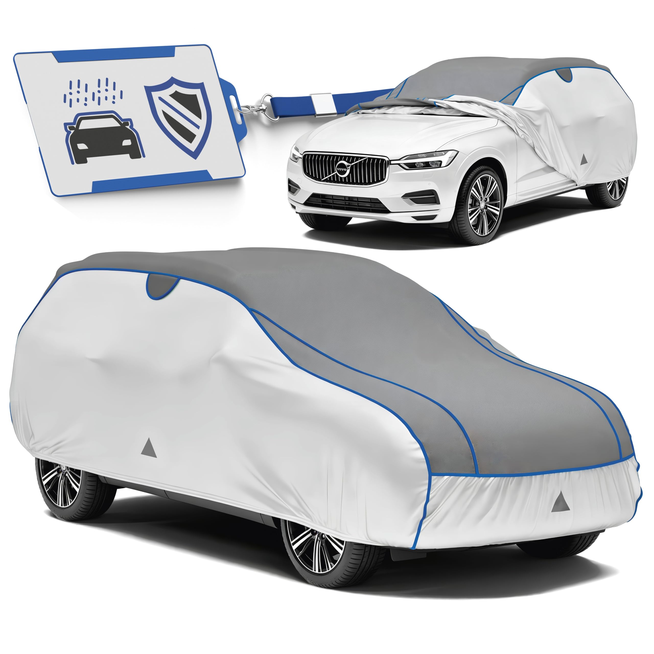 WALSER Housse de Protection Anti-grêle Voiture, bâche Anti-grêle, Housse de Voiture déperlante, Housse complète extérieure, Housse SUV/Van, bâche véhicule SUV L Longueur Max. 461-490 cm Argent/Gris - 1