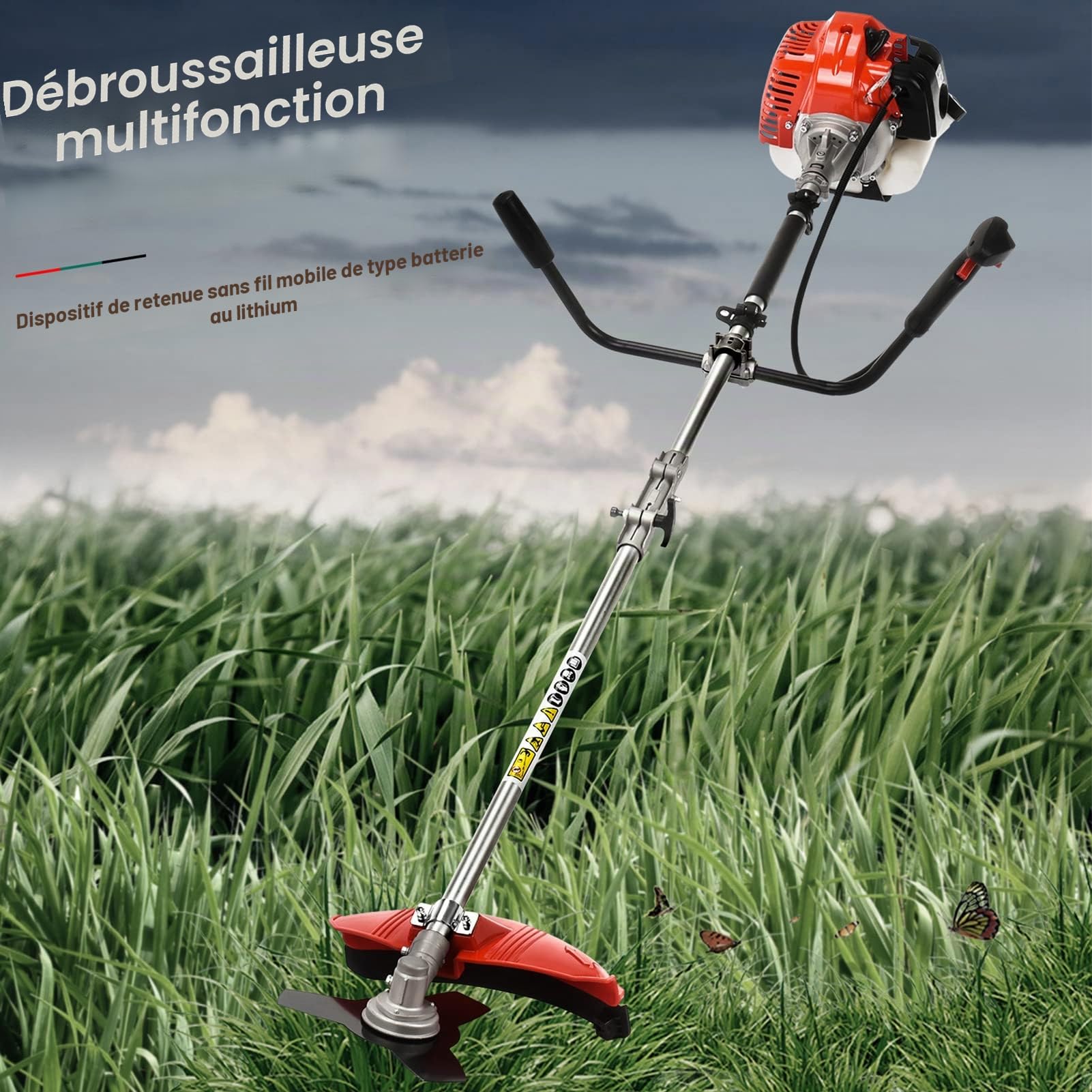 Débroussailleuse Thermique, 52cc 2 Temps Tete Debroussailleuse Universelle, 2 en 1 Coupe-Bordure avec Tête de Coupe Double Fil et Lame 3 Dents Modèle Conçu pour Les Pros