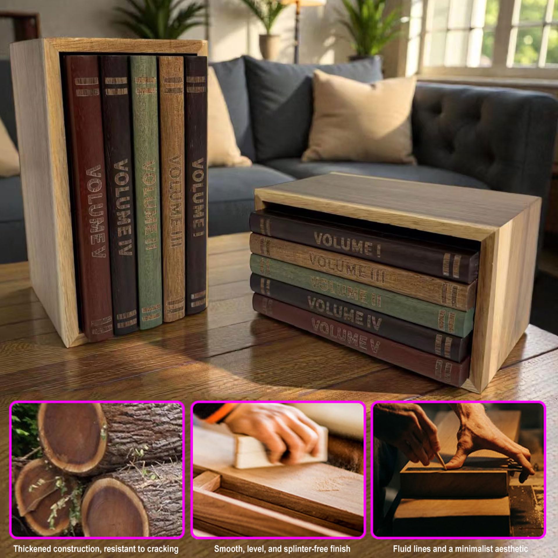 Posavasos De Madera De Acacia con Soporte - Juego De 5 Posavasos Decorativos Estilo Libro para Café, Té Y Cócteles - Decoración del Hogar Regalos De Inauguración De Casa Cumpleaños