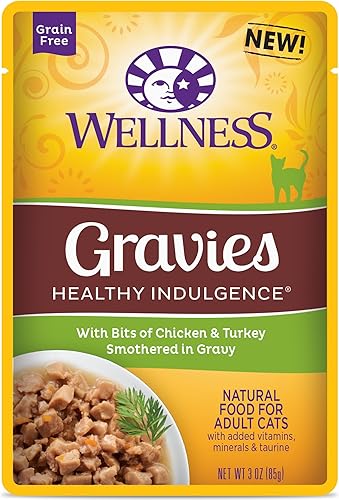 Wellness Healthy Indulgence - Alimento húmedo natural sin granos, salsa de pollo y pavo, bolsa de 3 onzas (paquete de 24)