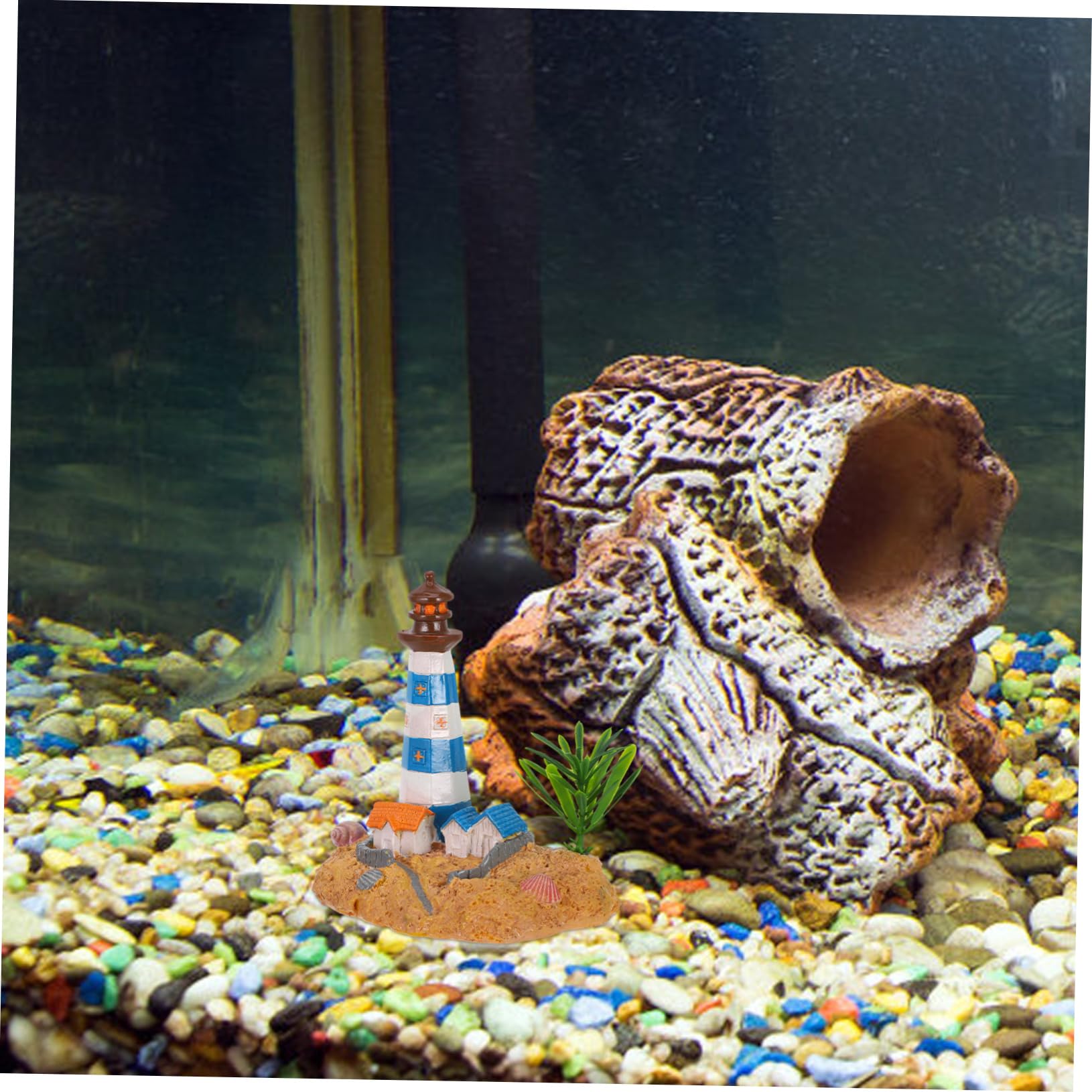 OUNONA 2 Pezzi Di Ornamenti Per Acquario Decorazione Acquatica Per Acquario Decorazione Costiera Ornamento Da Tavolo Per Acquario Castello Faro Nautico Acquari A LED Ornamento
