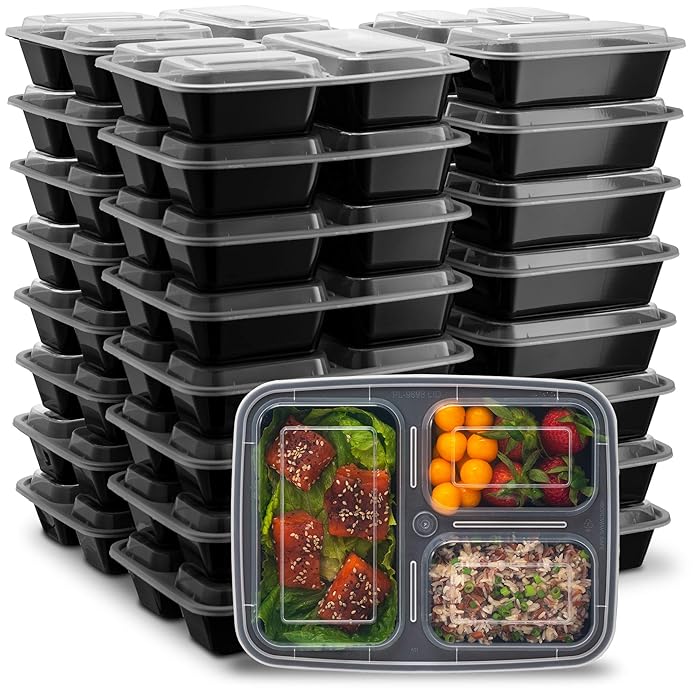 Buy Ez Prepa [25 Pack] 32oz 3 Compartment Meal Prep Containers with