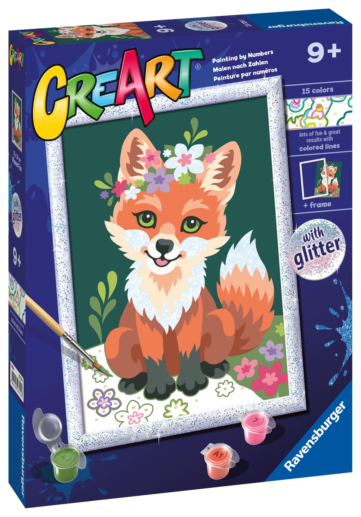 Ravensburger - CreArt Series D Classic: Lis z kwiatami, zestaw do malowania według liczb, Zawiera wstępnie wydrukowany stół, pędzel, kolory i akcesoria, kreatywna gra dla chłopców i dziewcząt 9+ lat