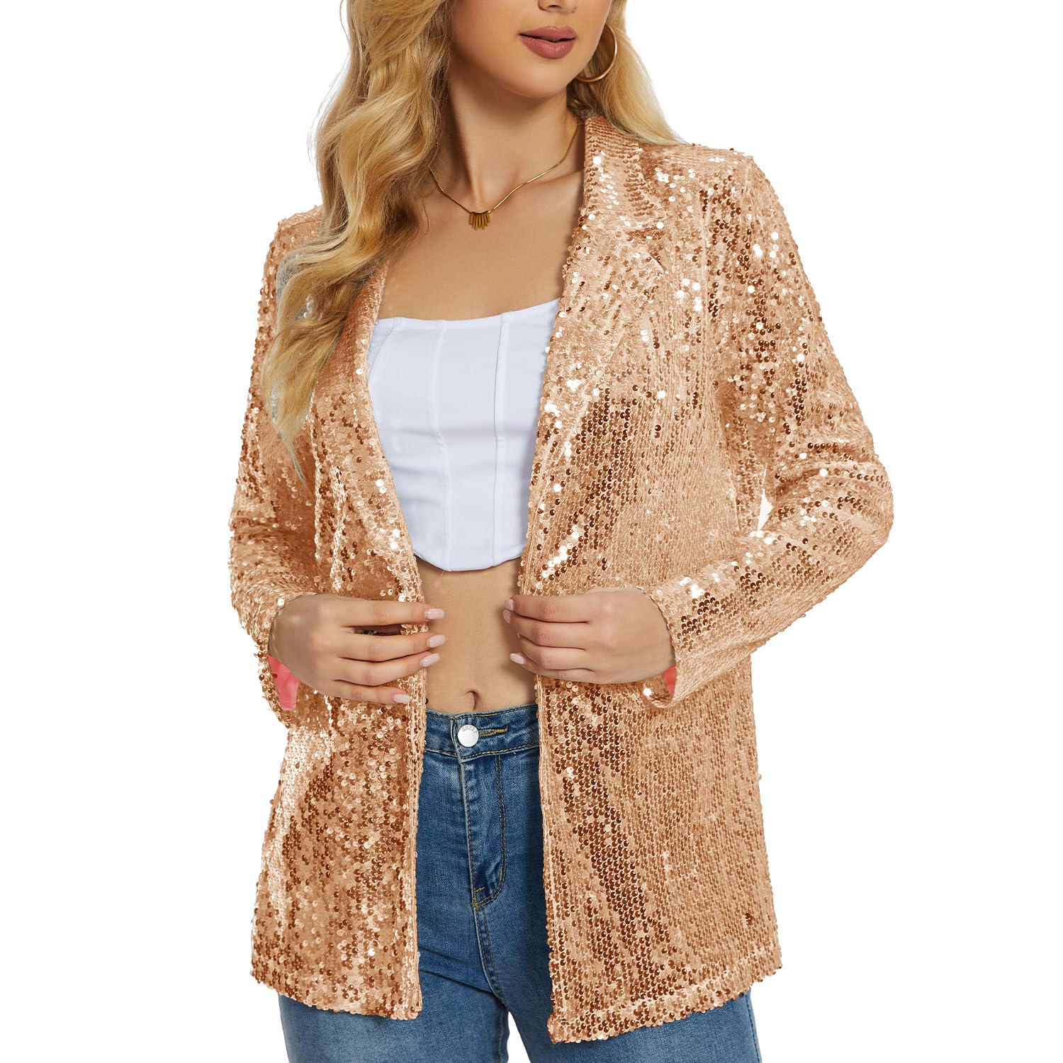 ypser Women's Sequin Blazer Open Front Sparkle Jacket Glitter Coat for Evening Party-picture-49