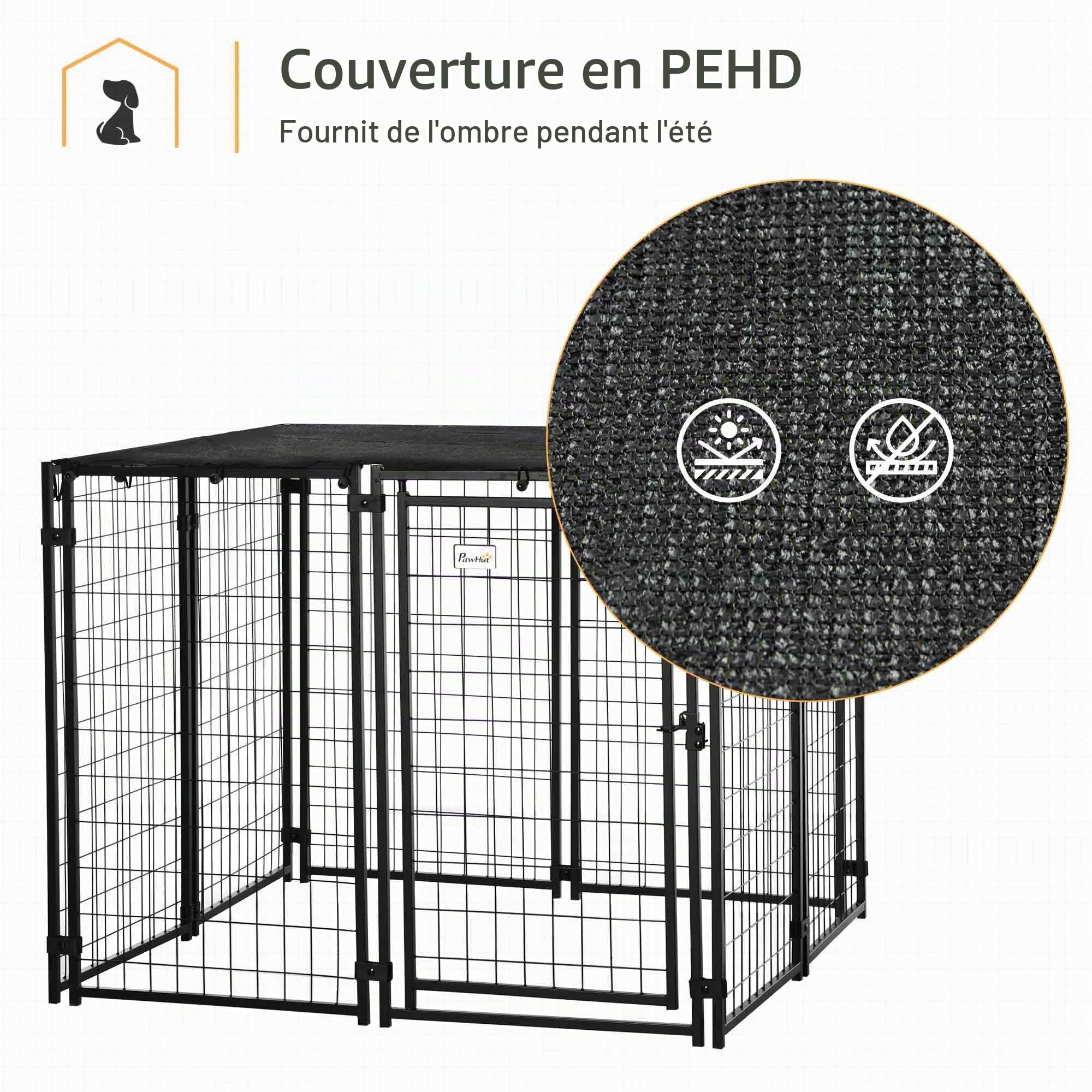 PawHut Enclos chien ext., parc verrouillable couvert, noir