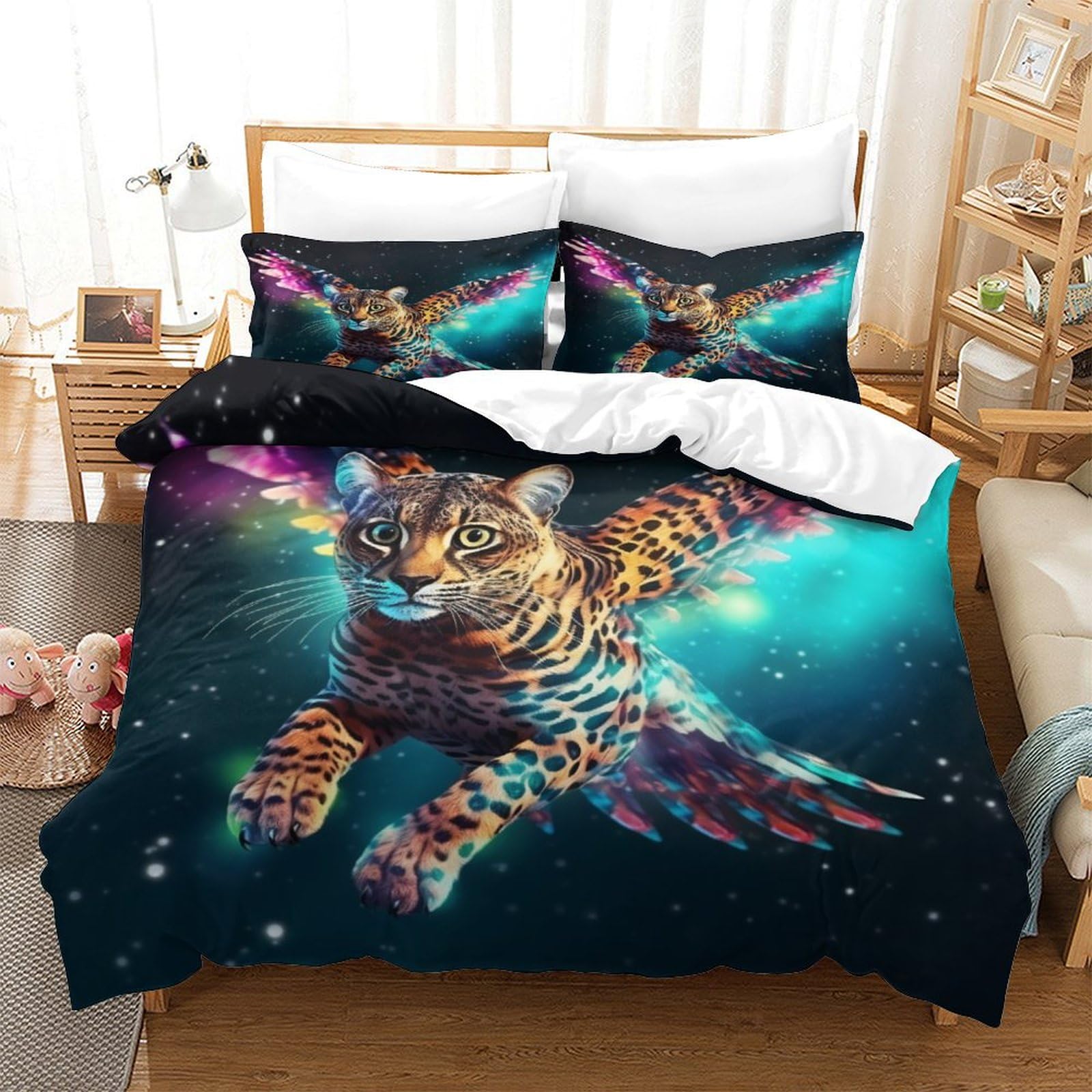 P1S9U7W5Y Galaxy Leopard 3D Printed Microfiber 3pcs Duvet Cover Set Leopard Bedding Set King