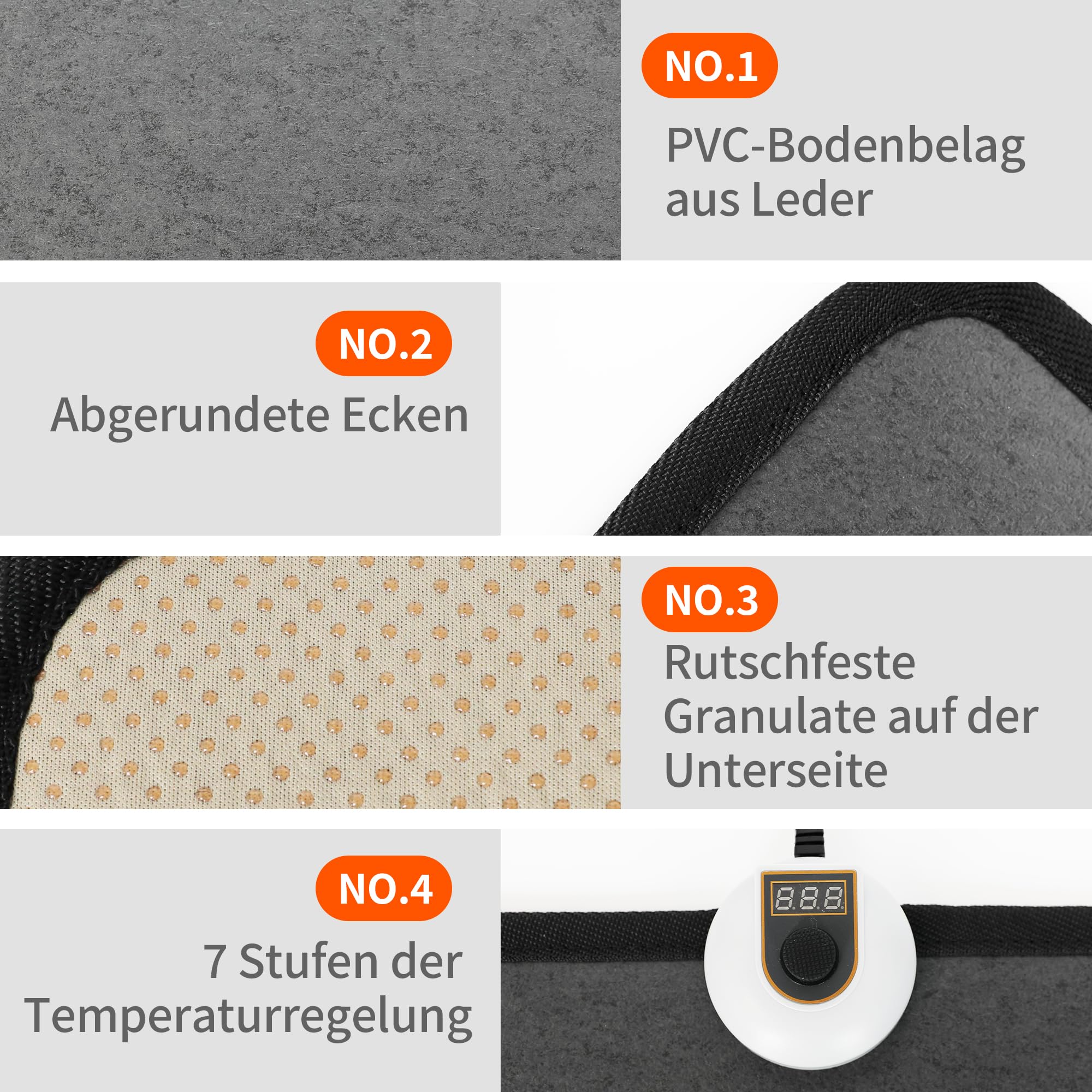 Elektro Fußwärmer 55W 230V mit 7 Temperaturstufen Fußschalter Auto Off wasserabweisend rutschfest für alle Böden(schwarz)
