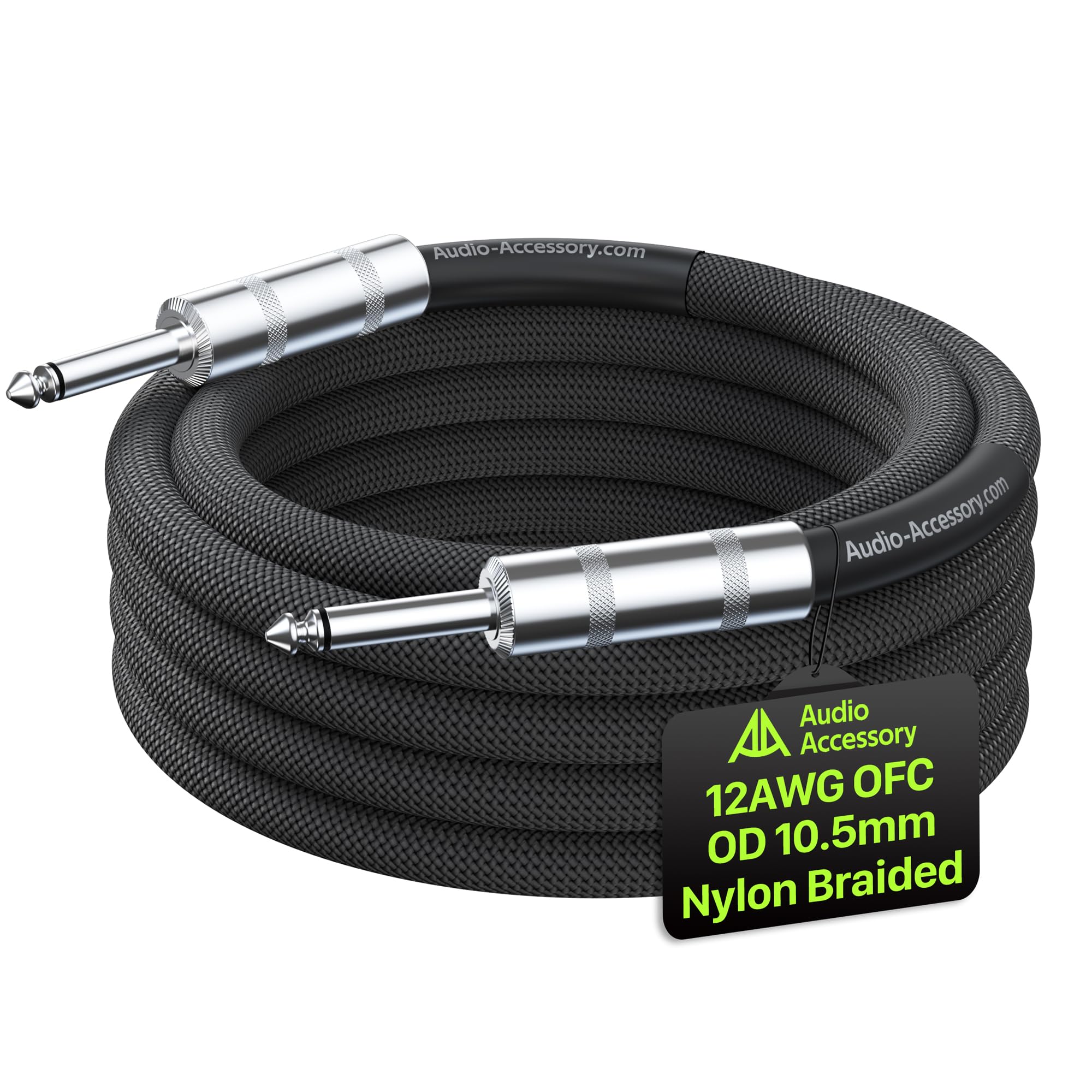 AA AUDIO ACCESSORY Speaker Cable 1/4 Inch 6.6ft, True 12AWG OFC, OD 10.5mm, Kevlar-Reinforced Nylon Braided Speaker Cord, Triple Shielded for Noiseless Audio, for Electric Guitar Amp, PA Sound System