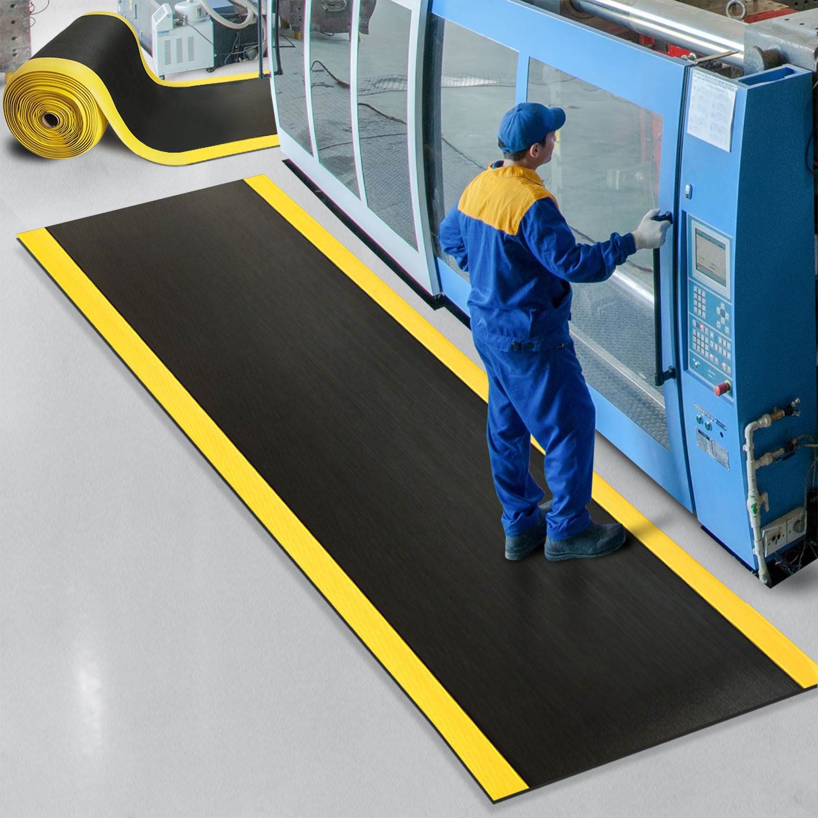 Tappeto Gomma Antiscivolo al Metro -Tappeto Antifatica Ergonomico, Antistatico, Isolante per Postazione Lavoro Industriale, Officina | Superficie Granulata, 3 Colori - 60x1830 cm - giallo/nero