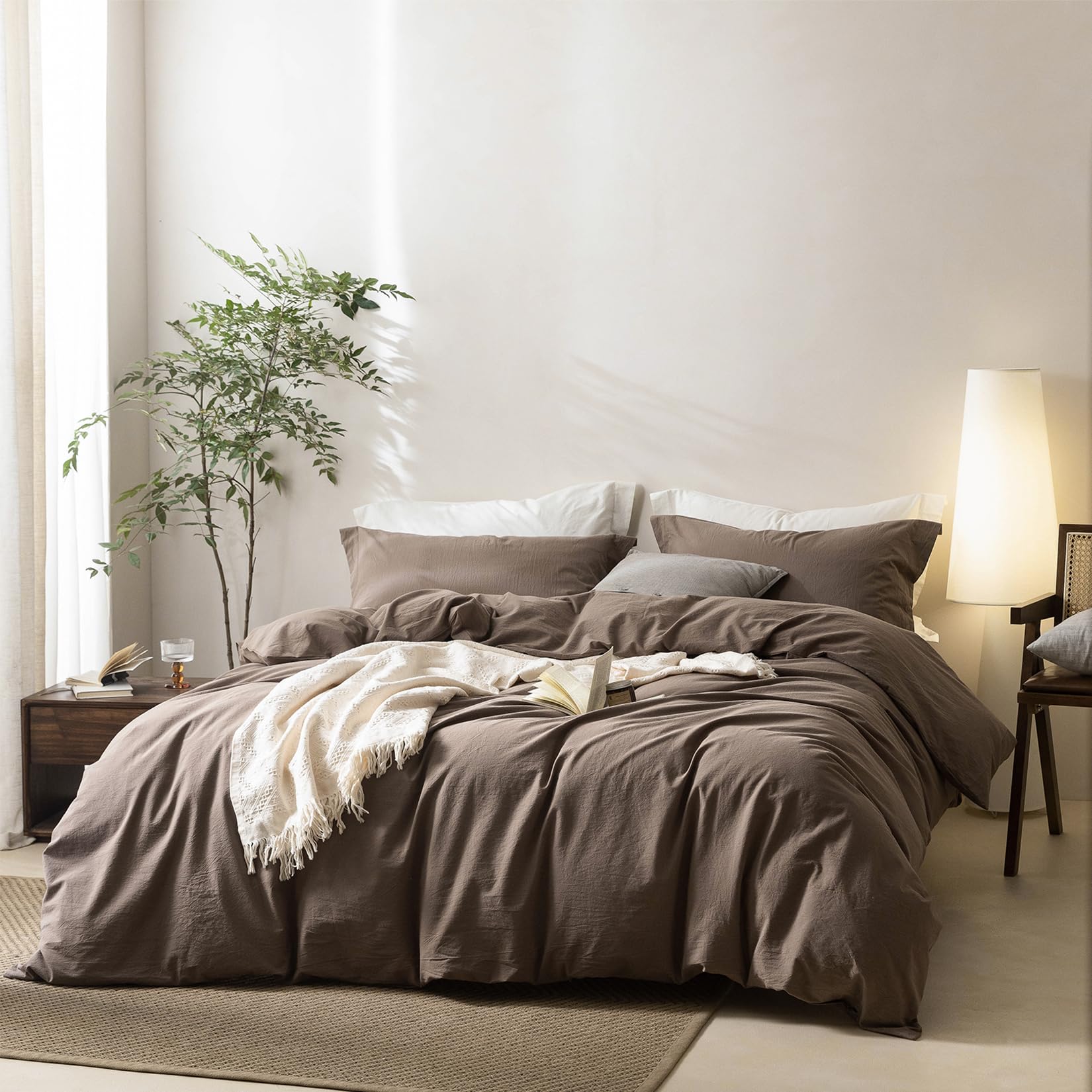 Photo 1 of BDEAR 3 Pieces Light Chocolate Brown Duvet Cover Set Super King Size 108'' W x 98'' L, 100% Washed Cotton Duvet Cover with Zipper Closure Plus 2 Pillowcases, Oeko TEX Standard Certificated