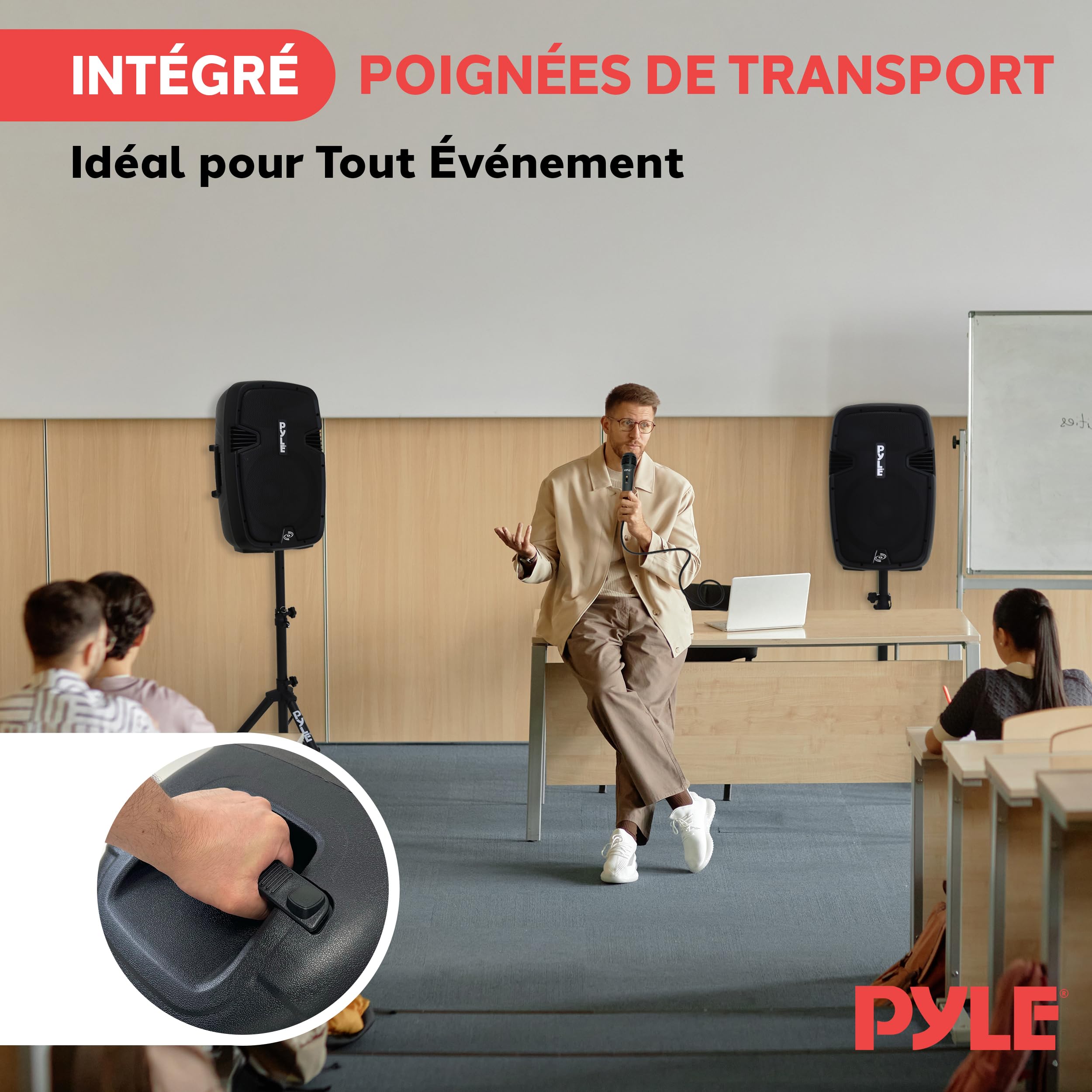 Pyle Portable PA System, 1800W Wireless Bluetooth Speaker System with Dual 12" Subwoofers, 2-Way Audio, Mic Input, SD/USB Readers, FM Radio, Remote, Tripod Stands, and Lights, for Events and Parties