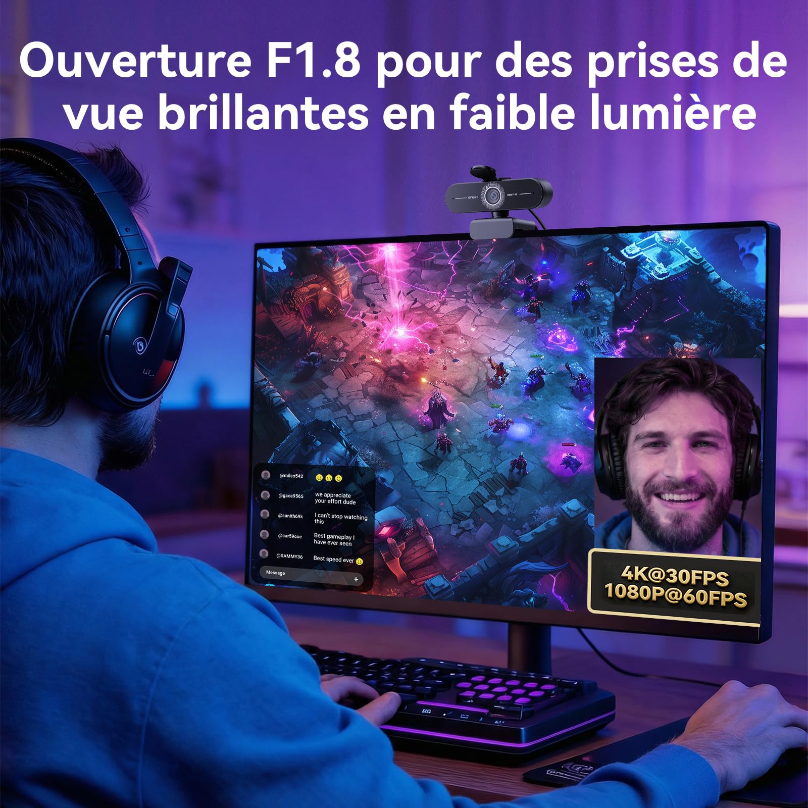 eMeet C60E 4K Webcam, Mise au Point Automatique PDAF, Double Microphone, Caméra de Streaming USB Plug & Play pour PC Mac