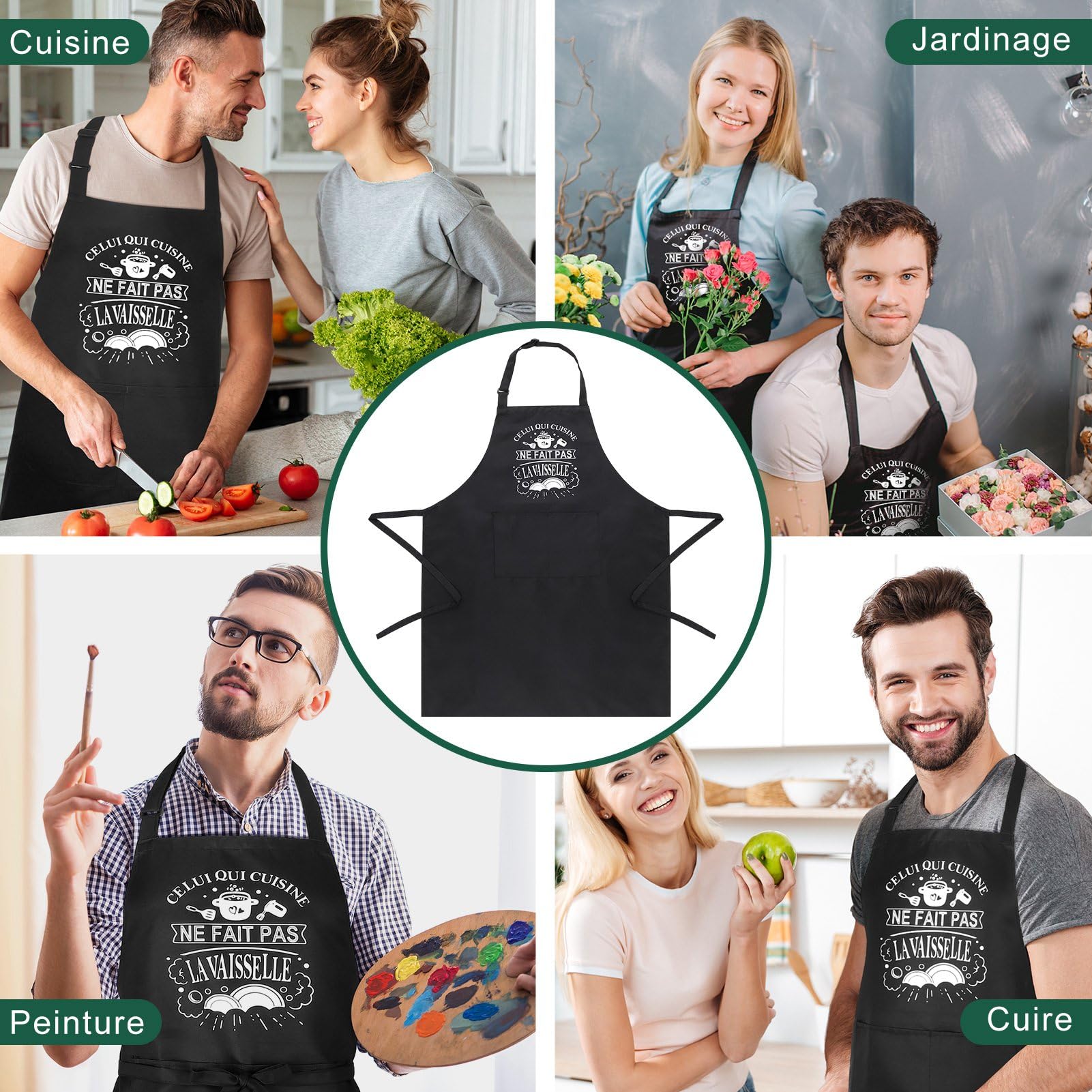 Tablier de Cuisine pour Homme, Tabliers de Cuisine Étanche Réglable Tablier Barbecue avec Poches Idée Cadeau Fête des pères