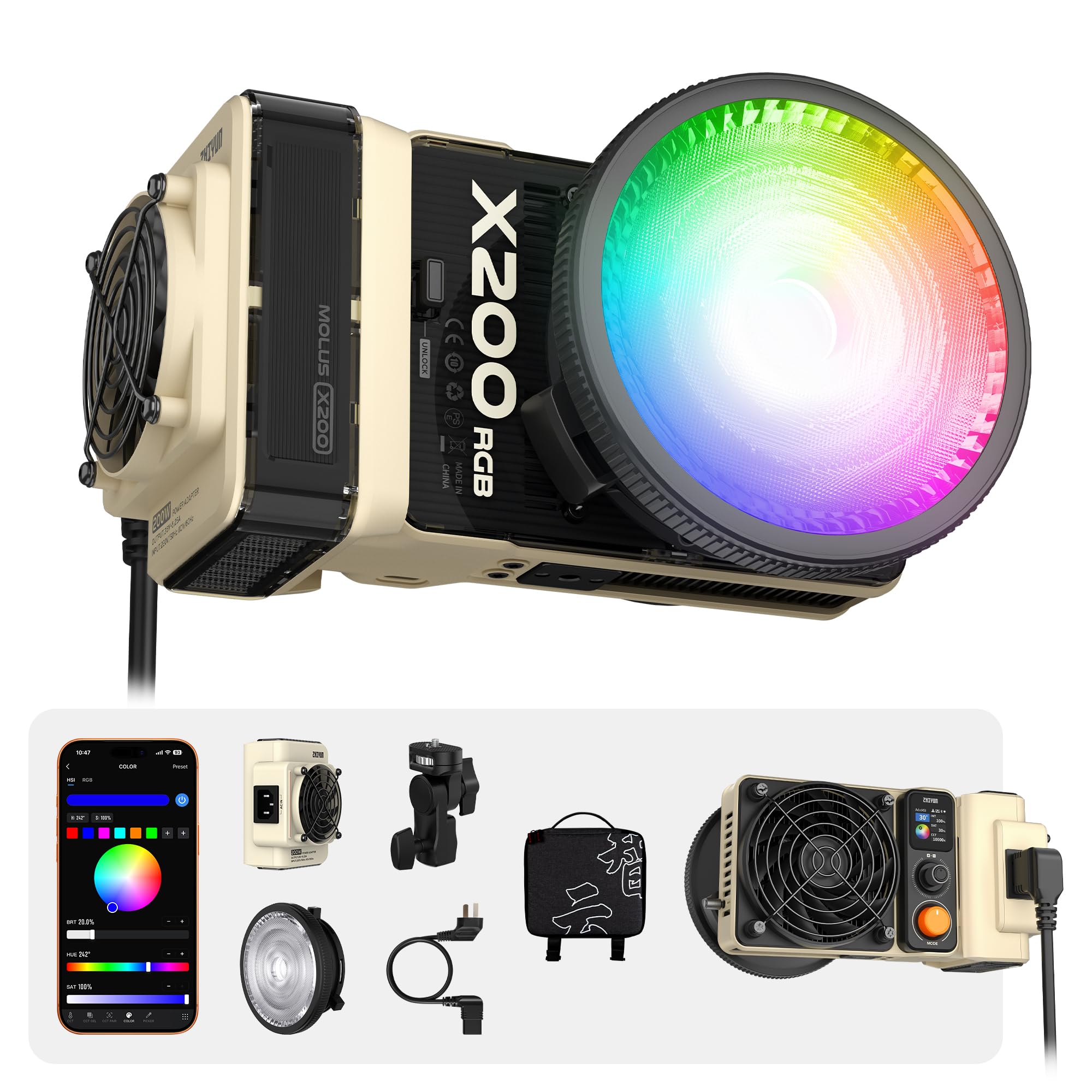 ZHIYUN MOLUS X200 RGB Standard 200W Video Light [Official