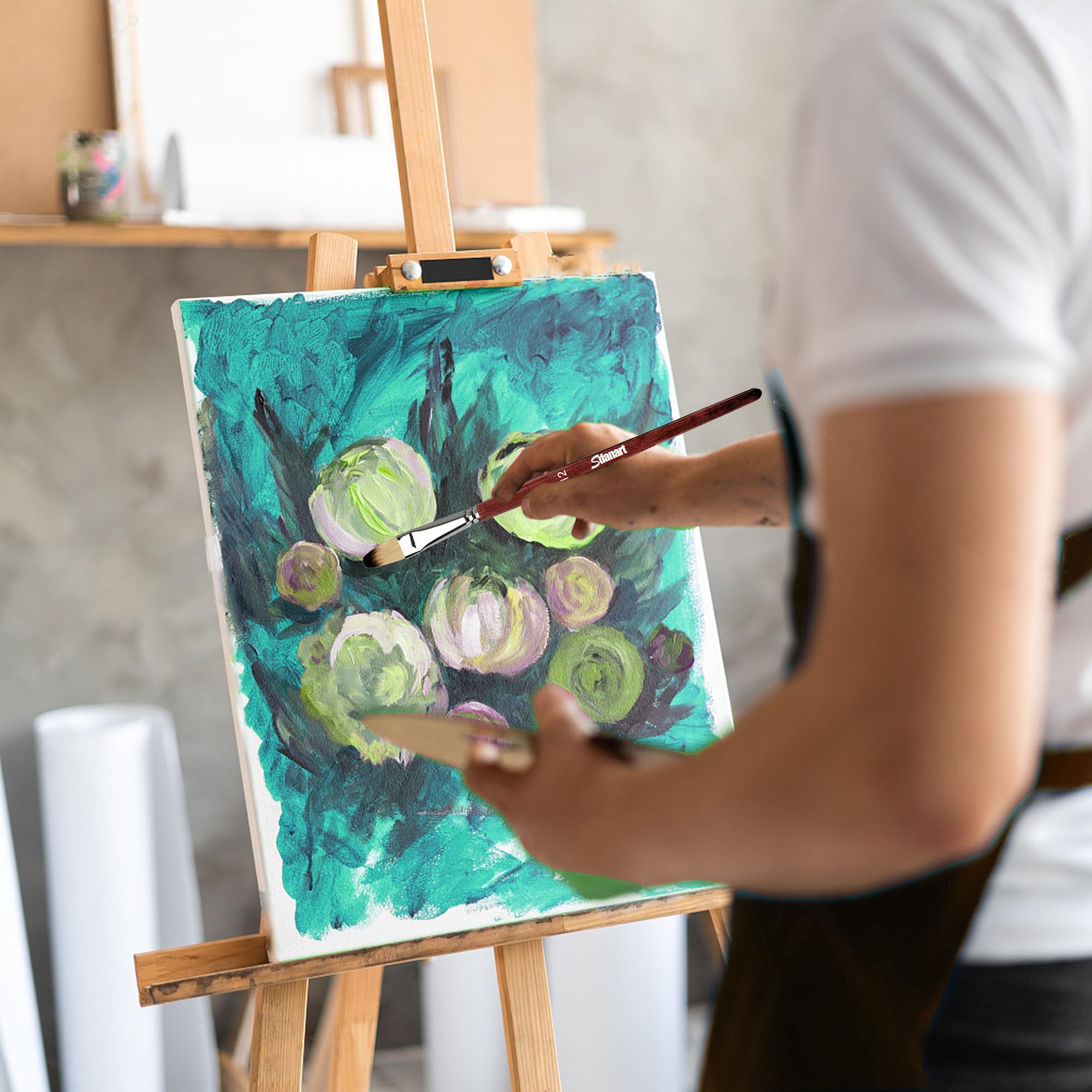 Sdanart Juego de 12 pinceles de pintura acrílica, 6 pinceles profesionales de punta redonda y 6 pinceles de artista Filbert para acuarela, acrílicos, óleo, gouache, tinta, perfecto para artistas y
