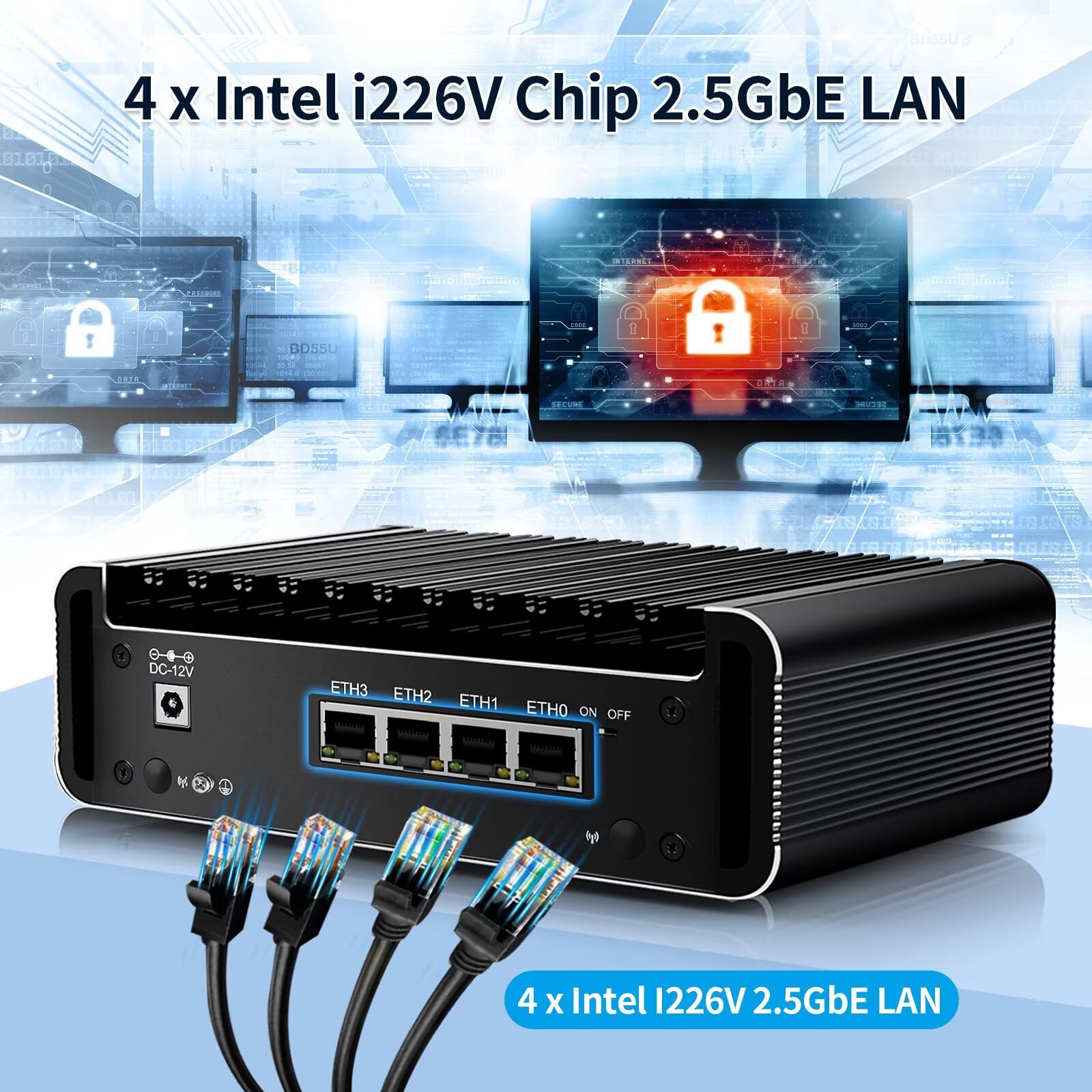Firewall Mini PC J6413 4 Core, 4 x i226V 2.5GbE LAN OPNsense Router Micro Appliance, DDR4 8GB RAM 128GB SSD, AES-NI, Fanless Computer Hardware, 2 x NVMe Slot, 2 x SATA3.0, 2HD+USB-C 3 Display