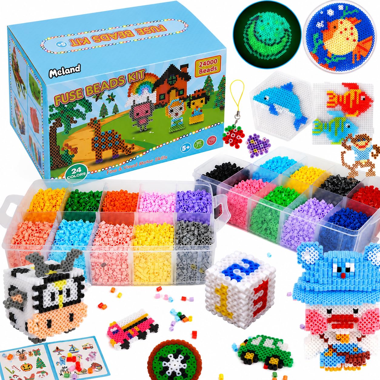 Meland Fuse Beads Kit, 5MM 24000 Beads in 24 Colors,Craft Gift for Age 5-12