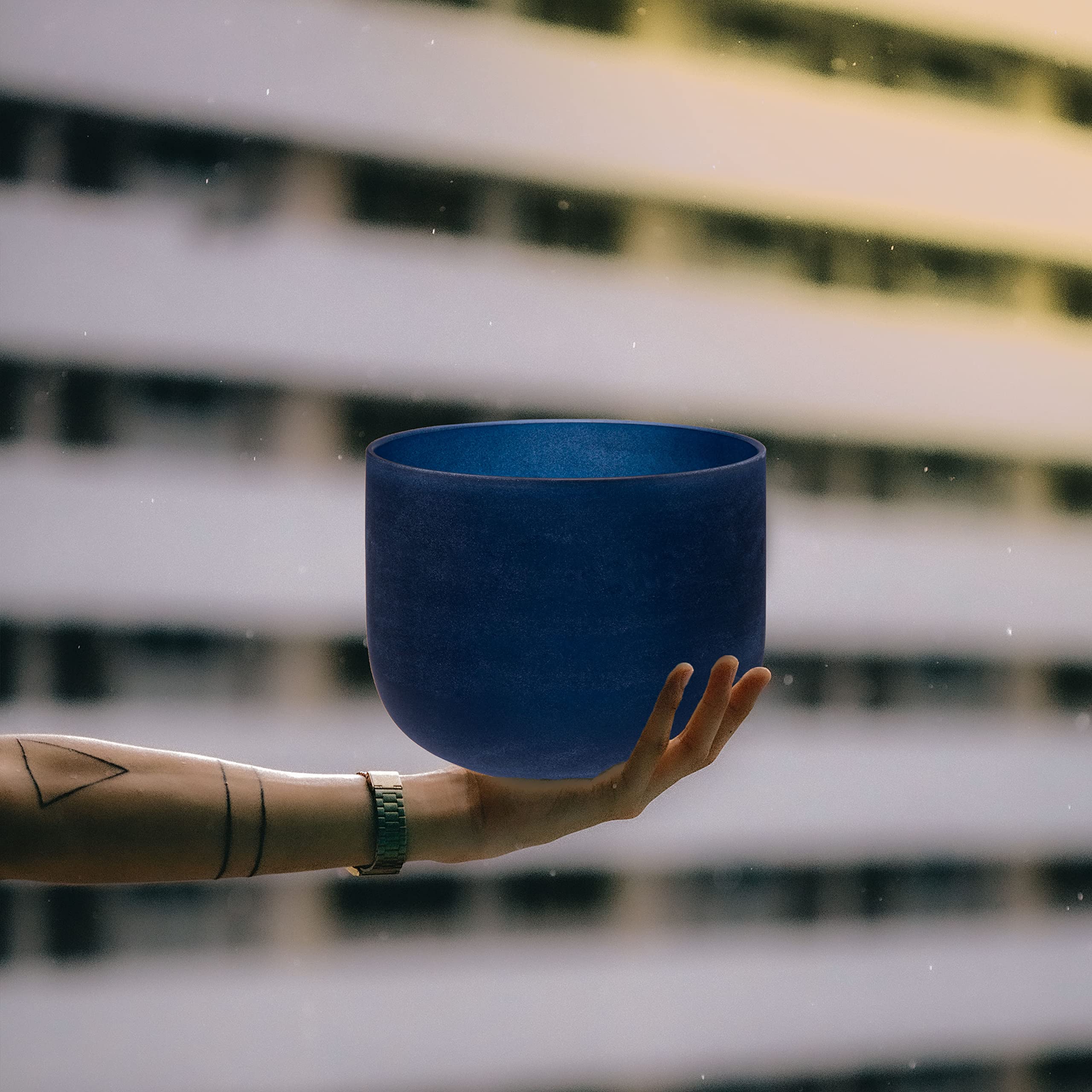 TOPFUND Indigo A Note Crystal Singing Bowl 7 inch Third Eye Chakra with Suede Mallet