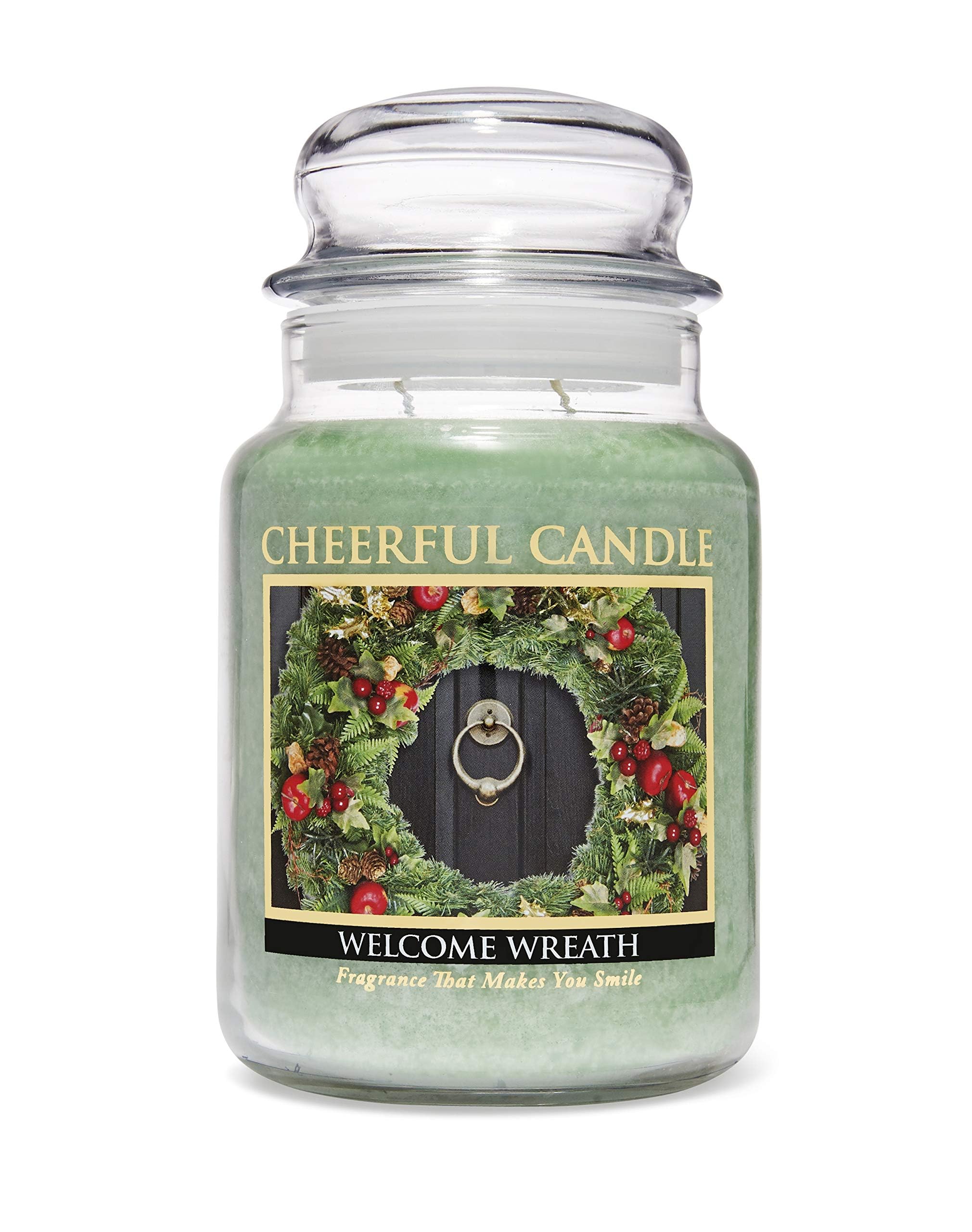 A Cheerful Giver Świeca słoikowa z wieńcem powitalnym, 61 ml, niebieska