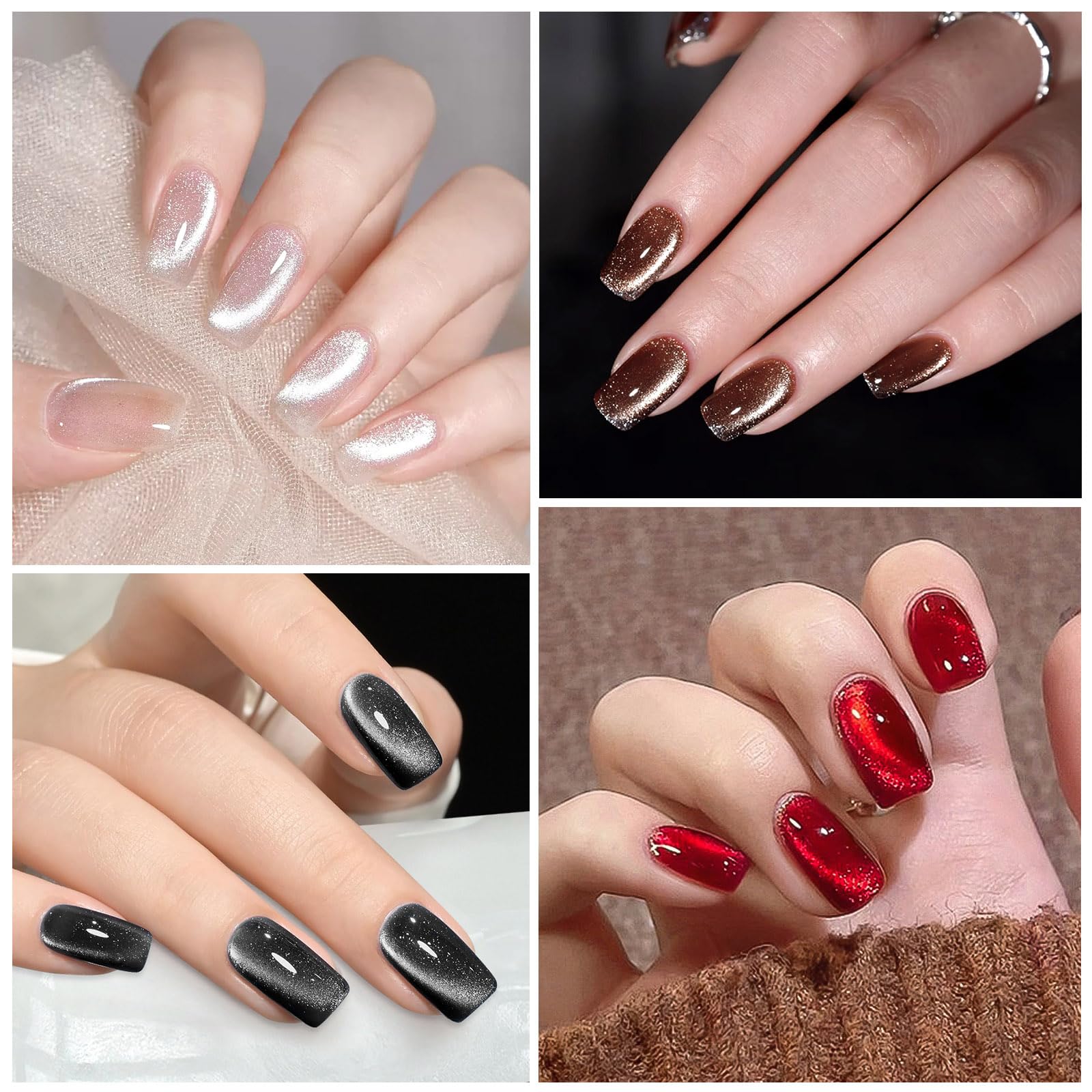 YSUVIN lakier hybrydowy UV Cat Eye, 4 kolory czerwony czarny brązowy biały żel lakier do paznokci Jelly Glass Crystal z magnetem Soak-Off Cat Eye UV Gel dla początkujących DIY Nail Art Manicure Salon