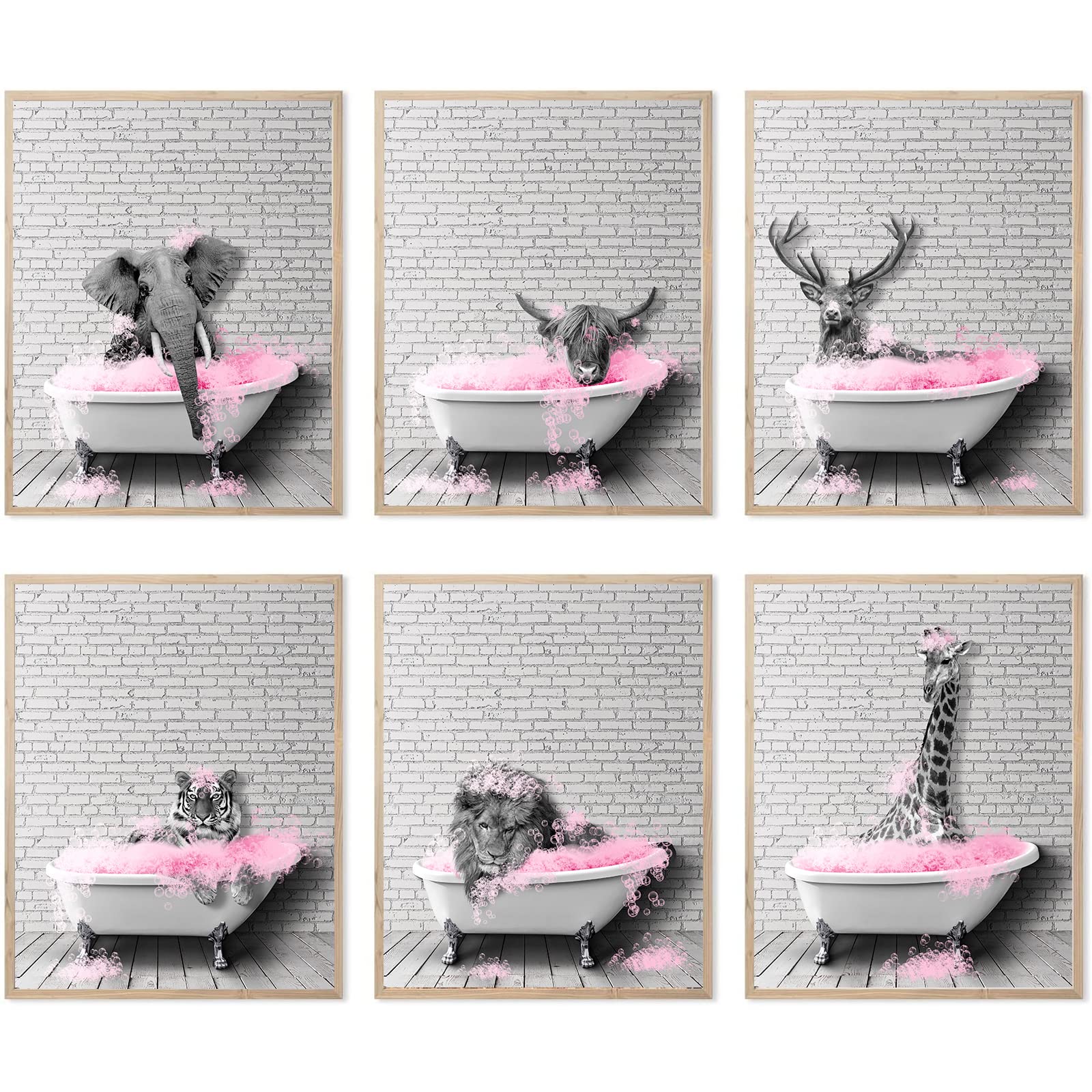 HOGEBIG Funny Animals Wall Art in Bathtub, Black and White Canvas ...