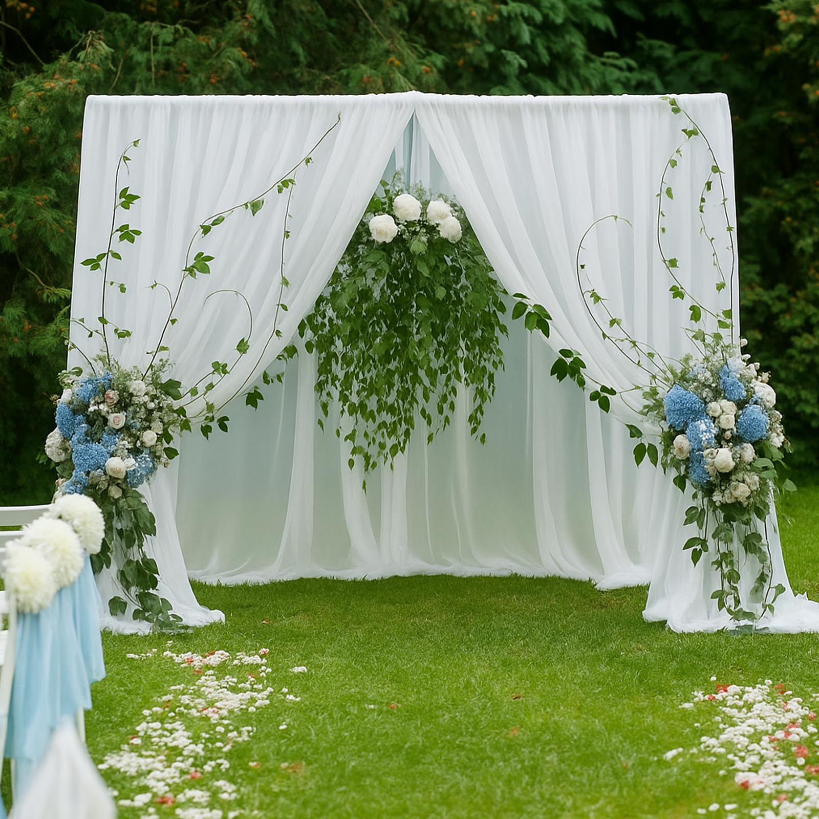 EMART Weißer Hintergrund Vorhänge, 3X3m Tüll Chiffon Stoff Drape für Parteien Hochzeit Bühne Dekoration, Weiche Glatte Tuch für Baby Dusche Fotografie Geburtstag Foto Fotoshooting