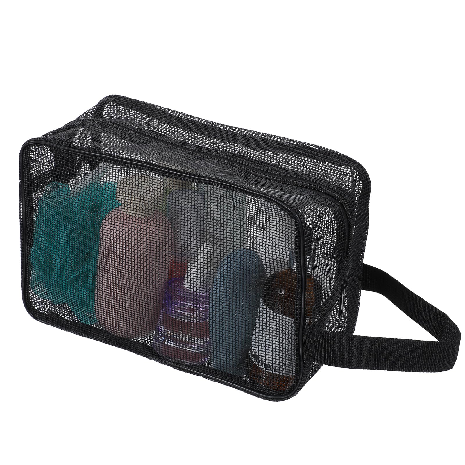 Bremorou 1 Pcs Small Mesh Shower Bag Black Gym Toiletry Bags Portable Rectangle Bathroom Travel Organizer Quick-Dry Shower