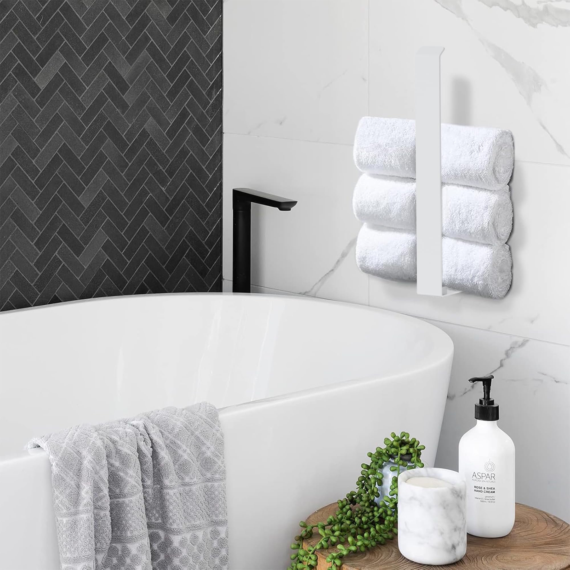 Aikzik Portasciugamani senza foratura, in alluminio, completamente in metallo, da incollare, per bagno e cucina, bianco (32 cm)