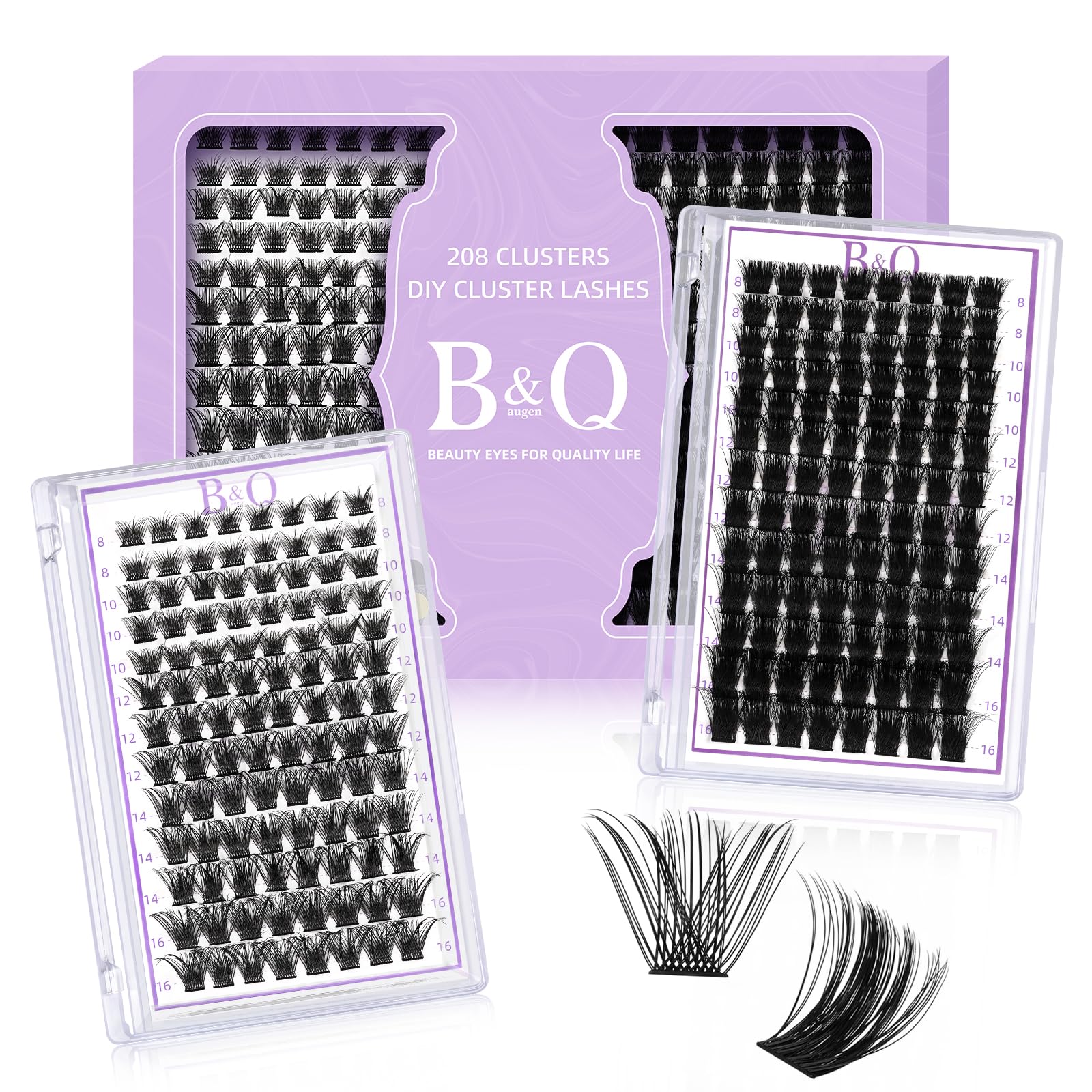B&QaugenB&Q Individual Eyelashes, 208 Pieces, DIY Lash Clusters for Beginners, Reusable Eyelash Clusters, Individual Eyelashes, Eyelash Extension at Home, Individual Lashes Extension (D-8-16MIX,