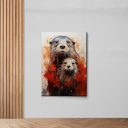 Fox Mother Cub Print, In The Style Of Stencil,Based, Ivory, Kids Wall Art, Kids Wall Art Display, Mom And Baby Animal Art Print, Decor Canvas, Art