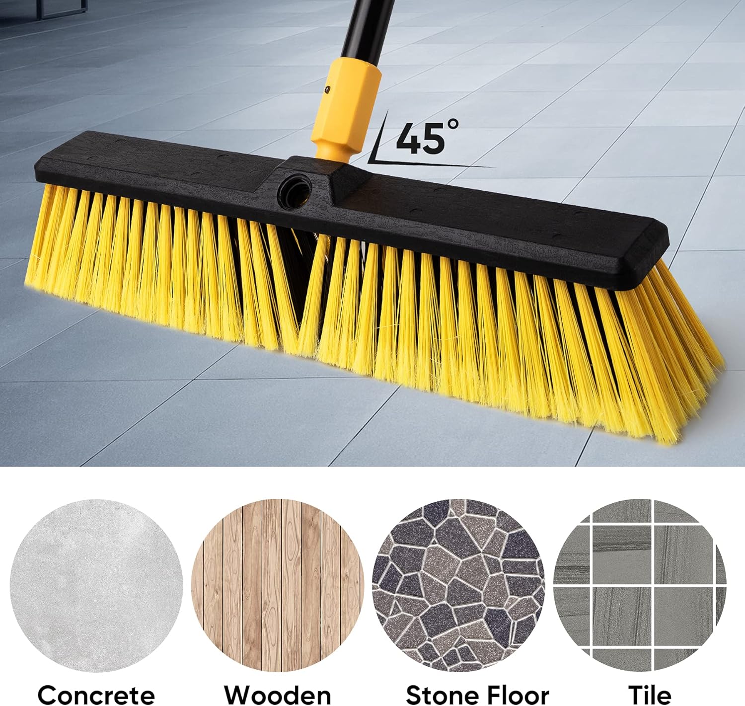 Yocada Push Broom Brush 17.7" Wide 65.3" Long Handle Stiff Bristles Heavy-Duty Outdoor Commercial for Cleaning Bathroom Kitchen Patio Garage Deck Concrete Wood Stone Tile Floor : Health & Household