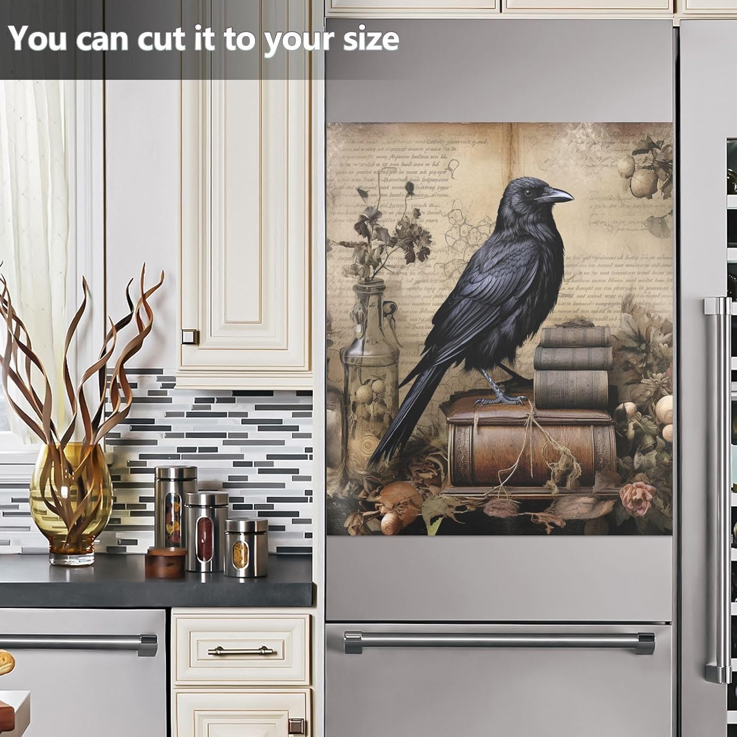 Dishwasher Cover Magnet Gothic Crow Book Picture, Dish Washer Covers for Kitchen Decor, Easily Trimmable Dishwasher Sticker Refrigerator Magnetic Cover 23×26 in