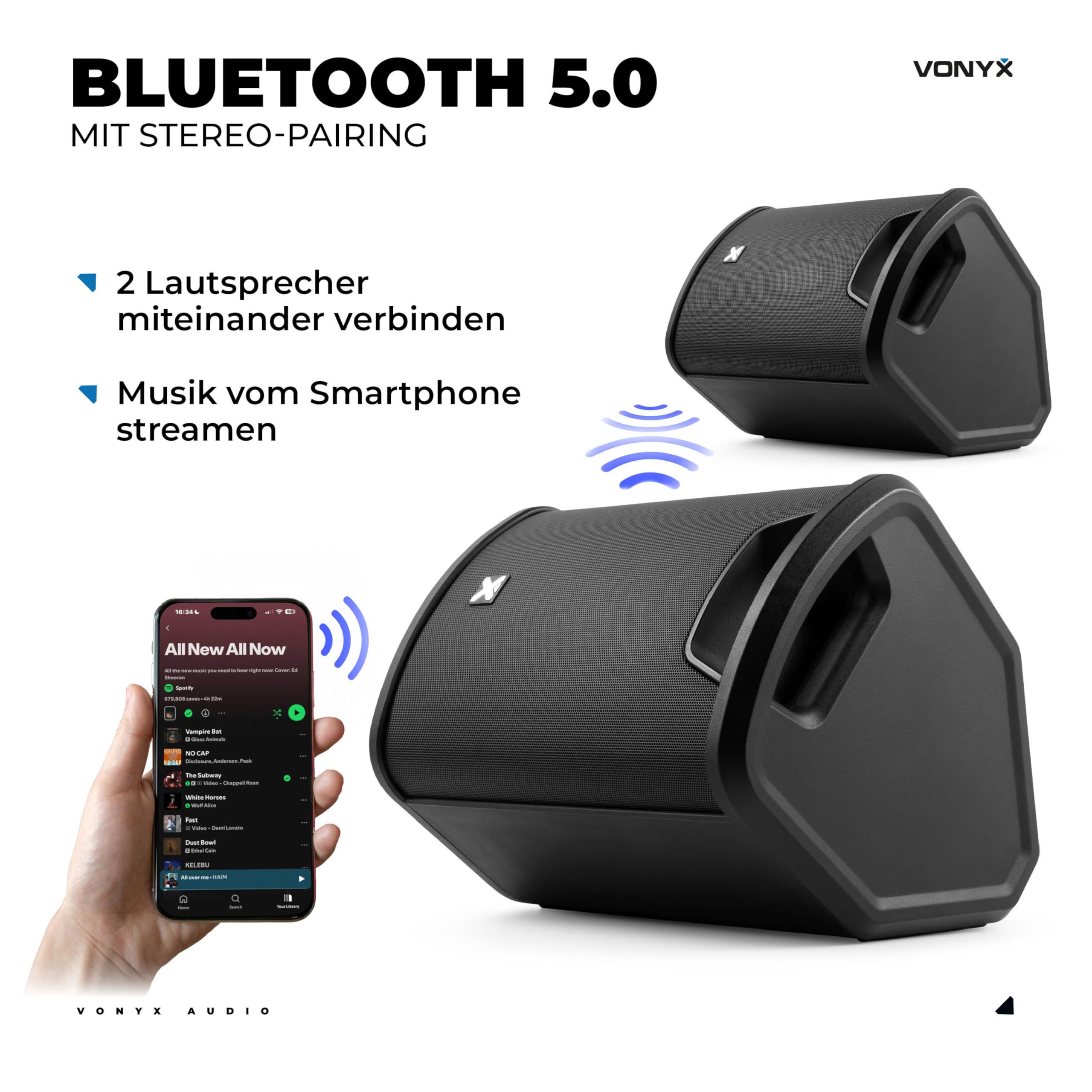 Vonyx PRO X1A - Akku Partybox Bluetooth Lautsprecher Groß, 250 Watt, bis zu 22 Std. Akku, AUX & Line Out, Mobile PA Anlage, 3-Kanal Mixer, Stereo Pairing - Mobile Musikbox Groß, USB & MP3 - Schwarz