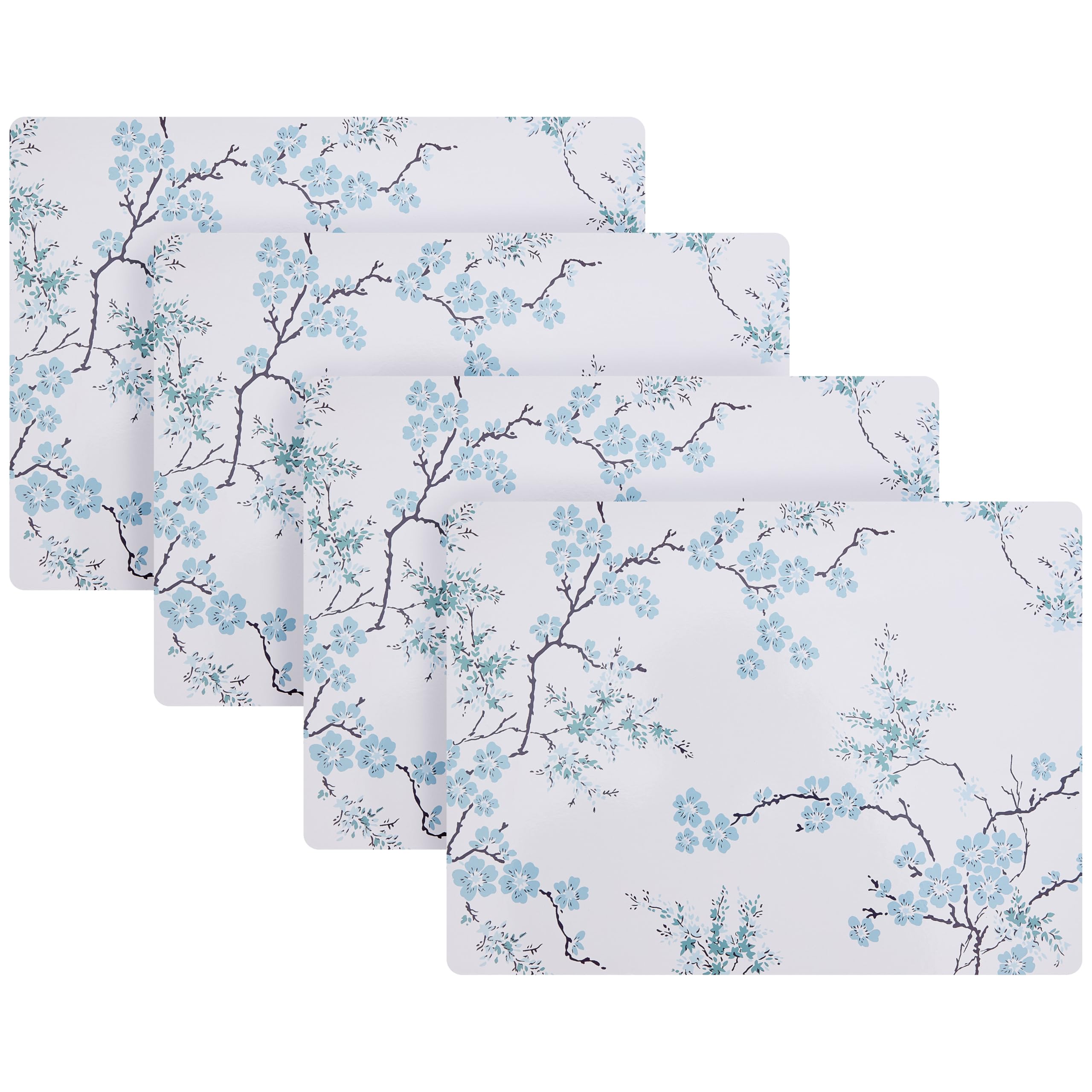 Laura Ashley Cork Placemats 16 x 12-inch for Kitchen and Dining Tables, Heat Resistant, Durable, Easy Clean, Set of 4, Oriental Blossom
