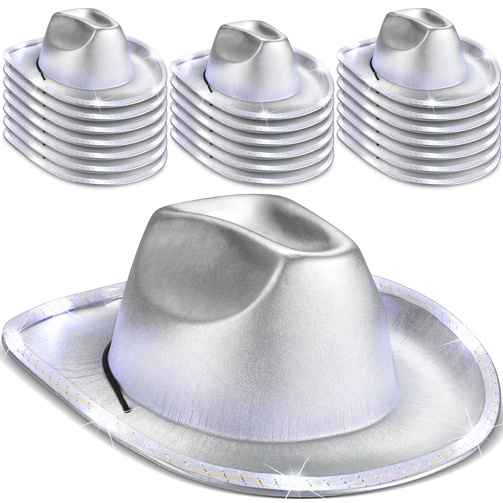 Tisancy 20 Pack Lights Cowboy Cowgirl Hat LED Flashing Light Up Hat for Western Bachelorette Party Wedding Bridal