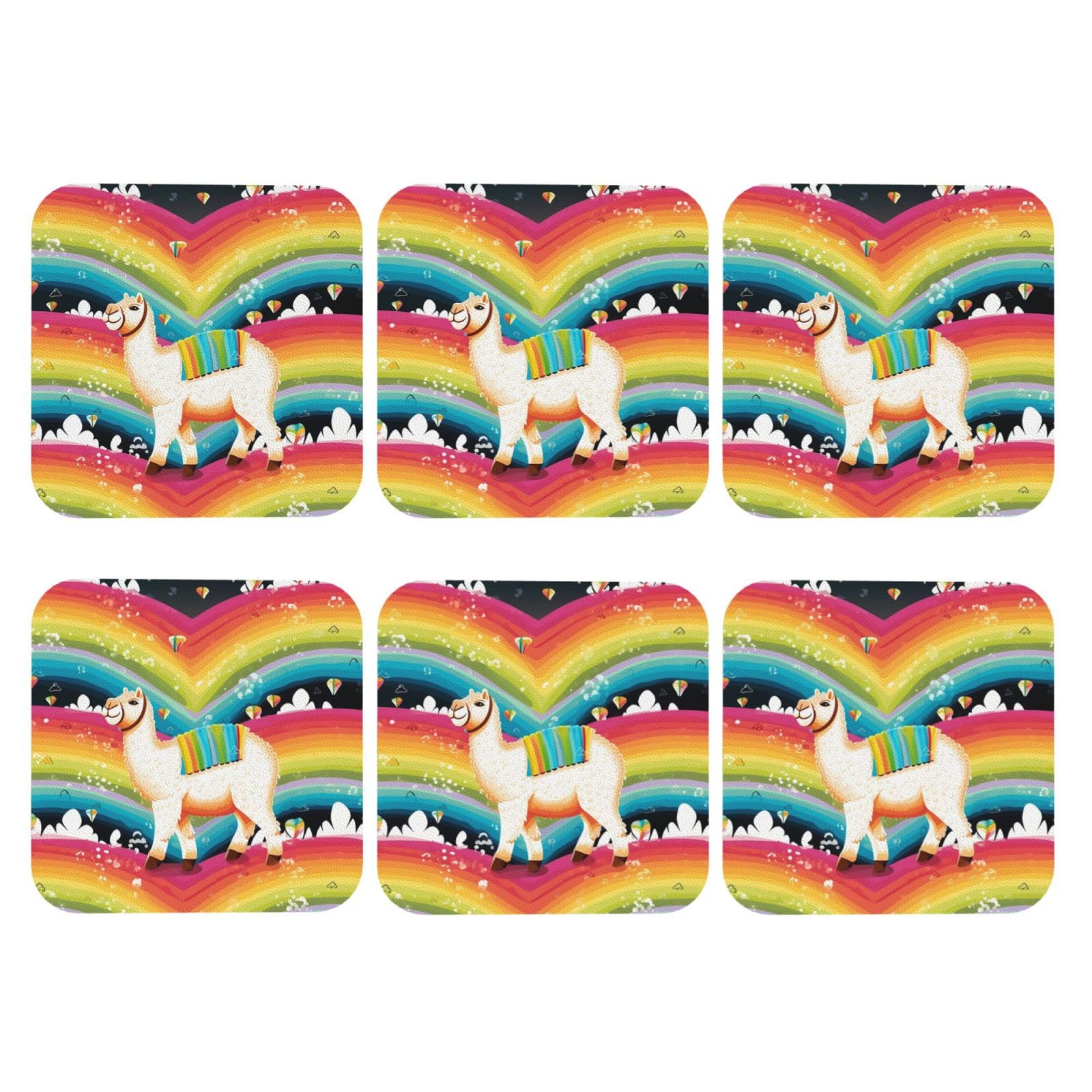 6pcs Leather Coasters for Drinks, Camel and Rainbow Drink Coasters for Tabletop Protection, 4" Cup Coasters for Coffee Table Decor, Non-Slip Drinking Cup Mat for Hot Or Cold Drink