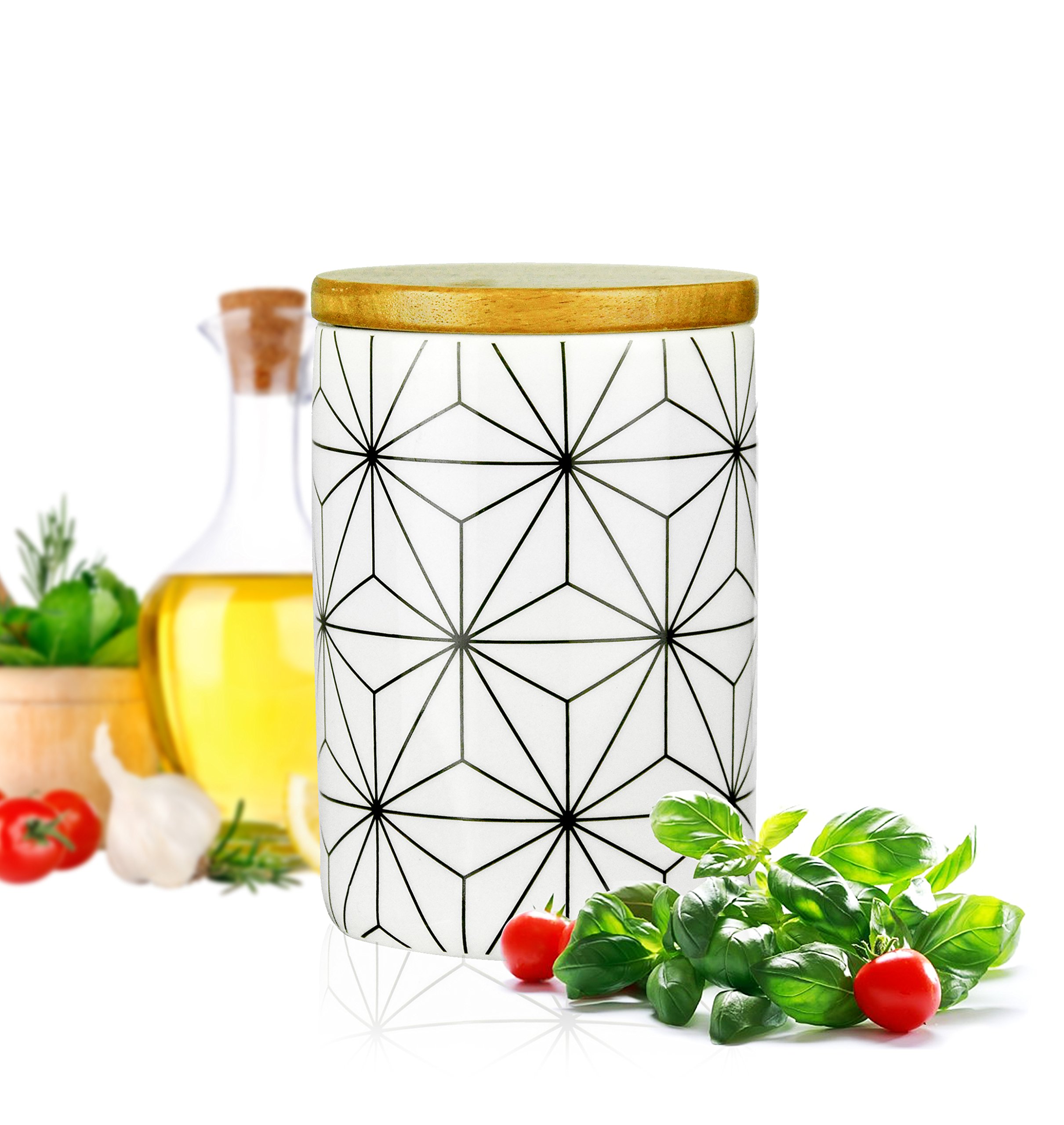 Sendez Storage Jar with Wooden Lid and Motif 800 ml Porcelain Storage Container Porcelain Box #1