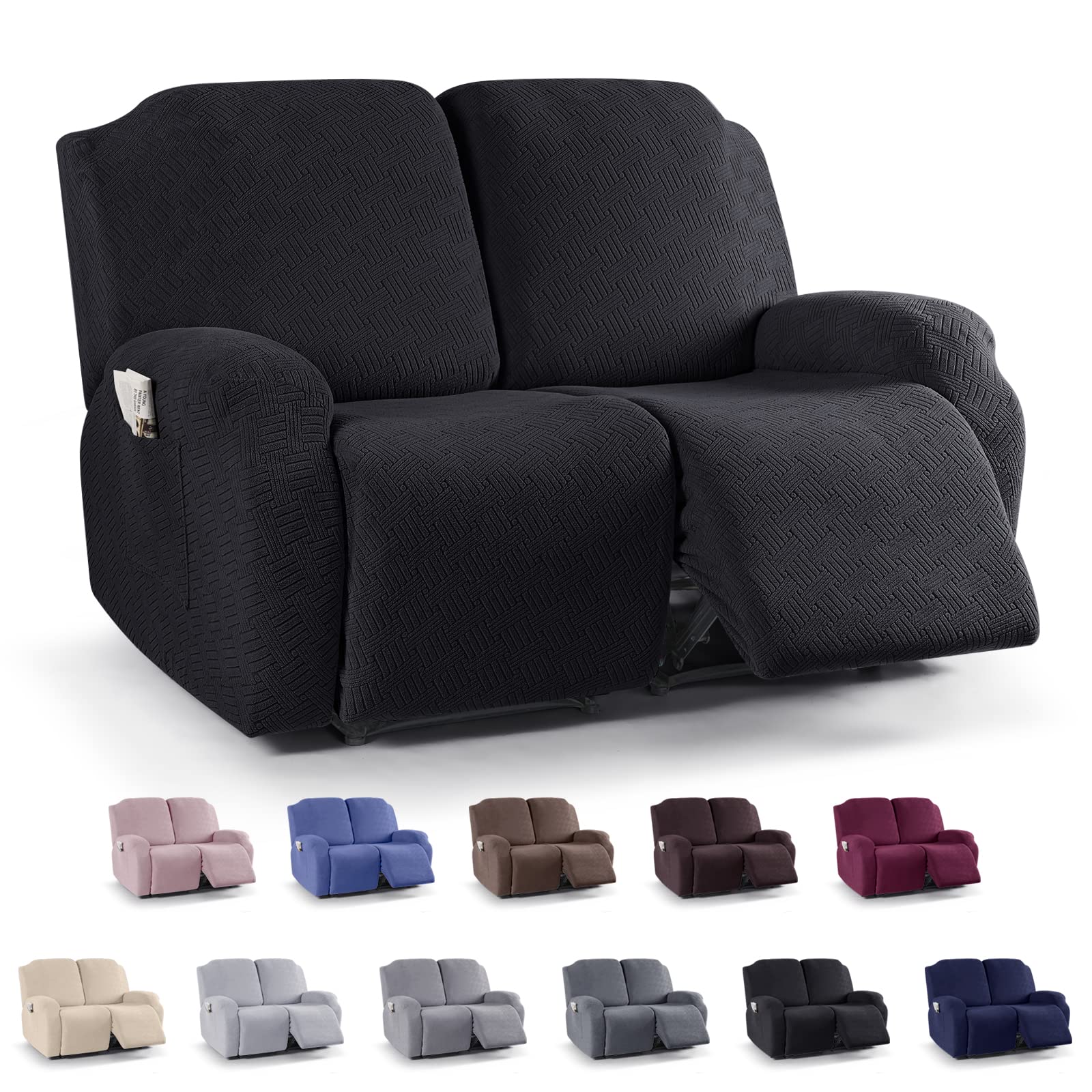 KinCam Loveseat Recliner Covers, 2 Pieces Stretch Reclining Sofa Covers