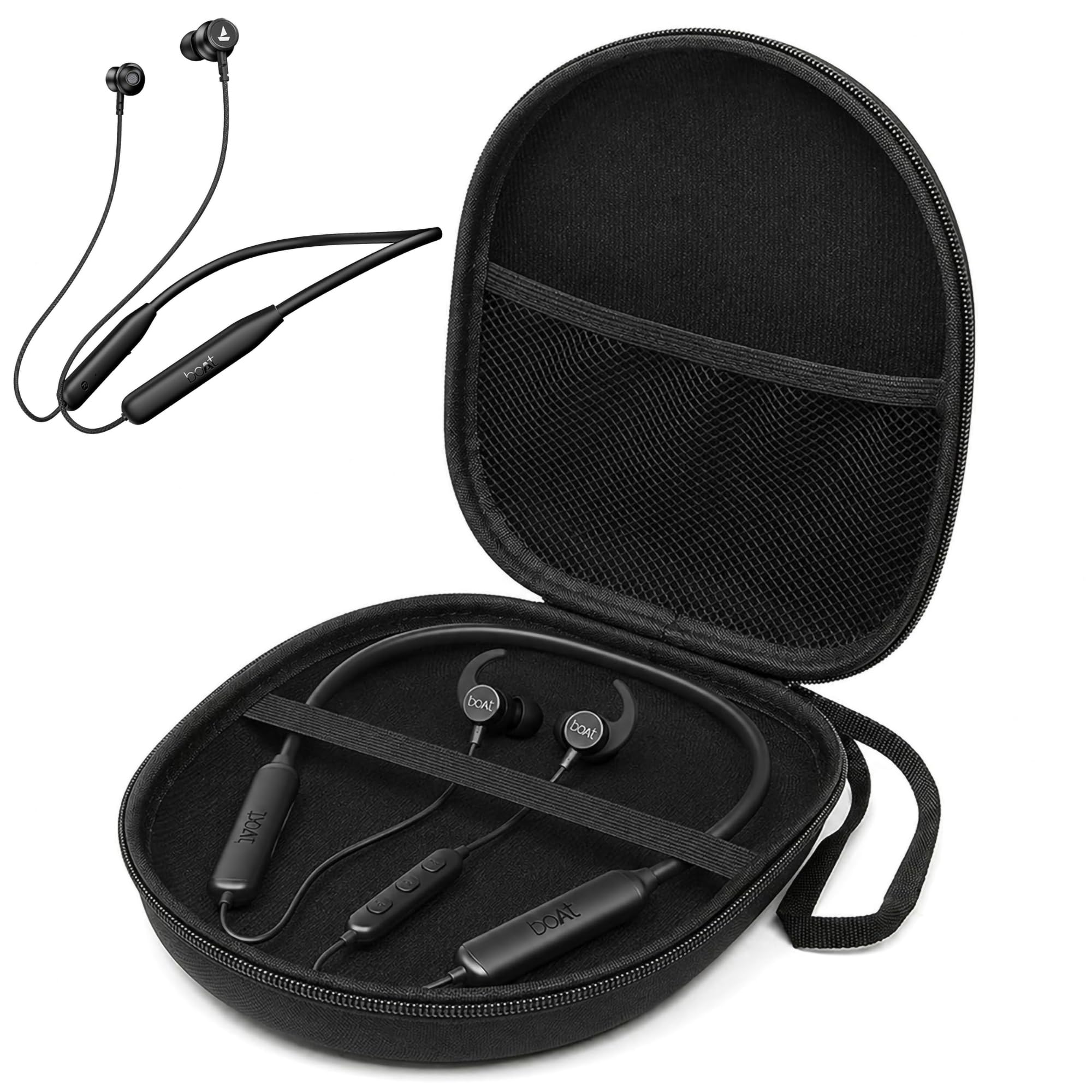 Sounce Hard EVA Case for Boat Rockerz Neckband, Black | Compatible with 113, 110, 112, 200, 202, 235 Pro, 245 V2 Pro, 255 Z Plus, 260, 301 ANC, 330, 378, Shockproof, Travel Pouch-image-14