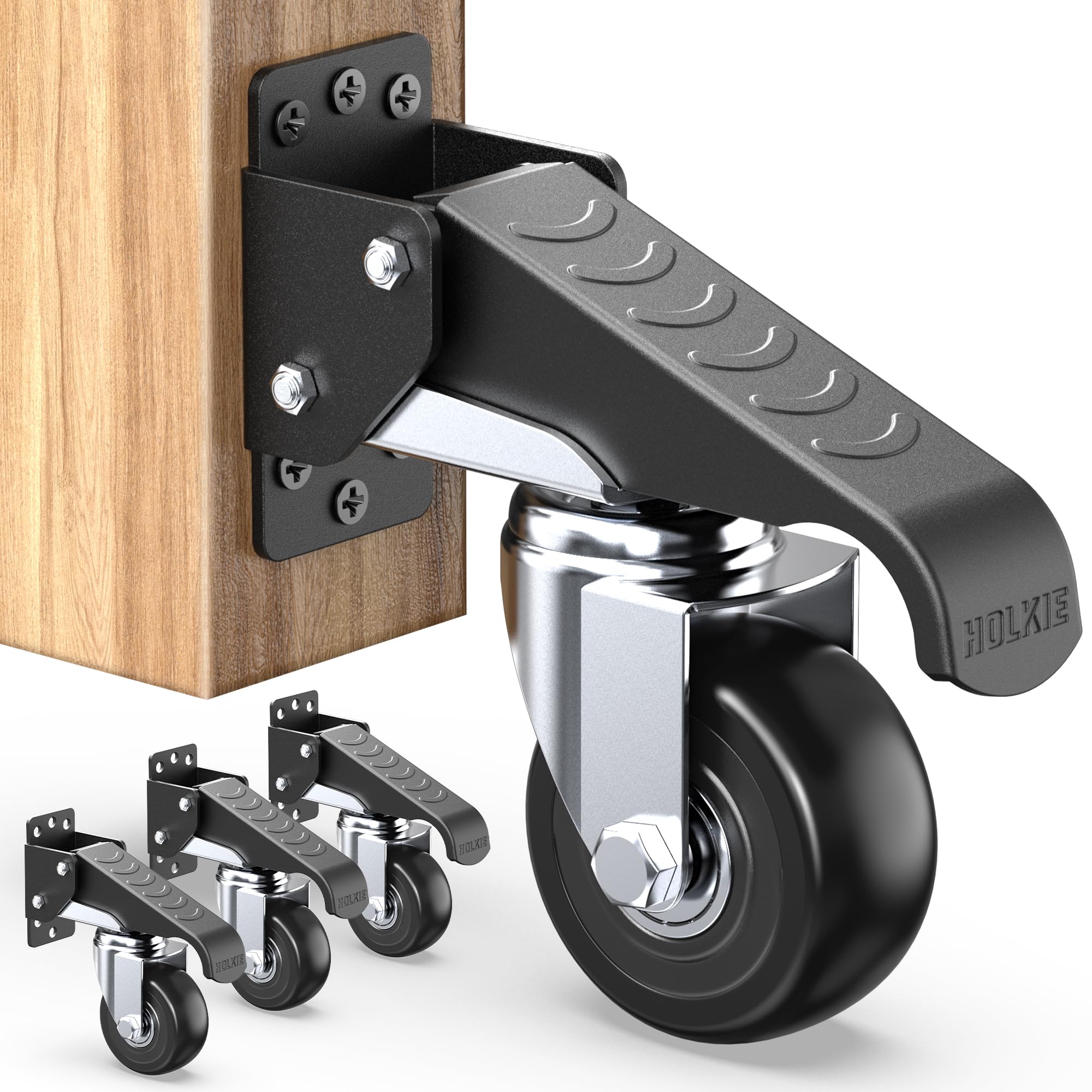 HOLKIE Retractable Casters Heavy Duty Casters with Lifting and Lowering Function Maximum Load of 700 lbs (4 casters) for Workbenches or Other Equipment