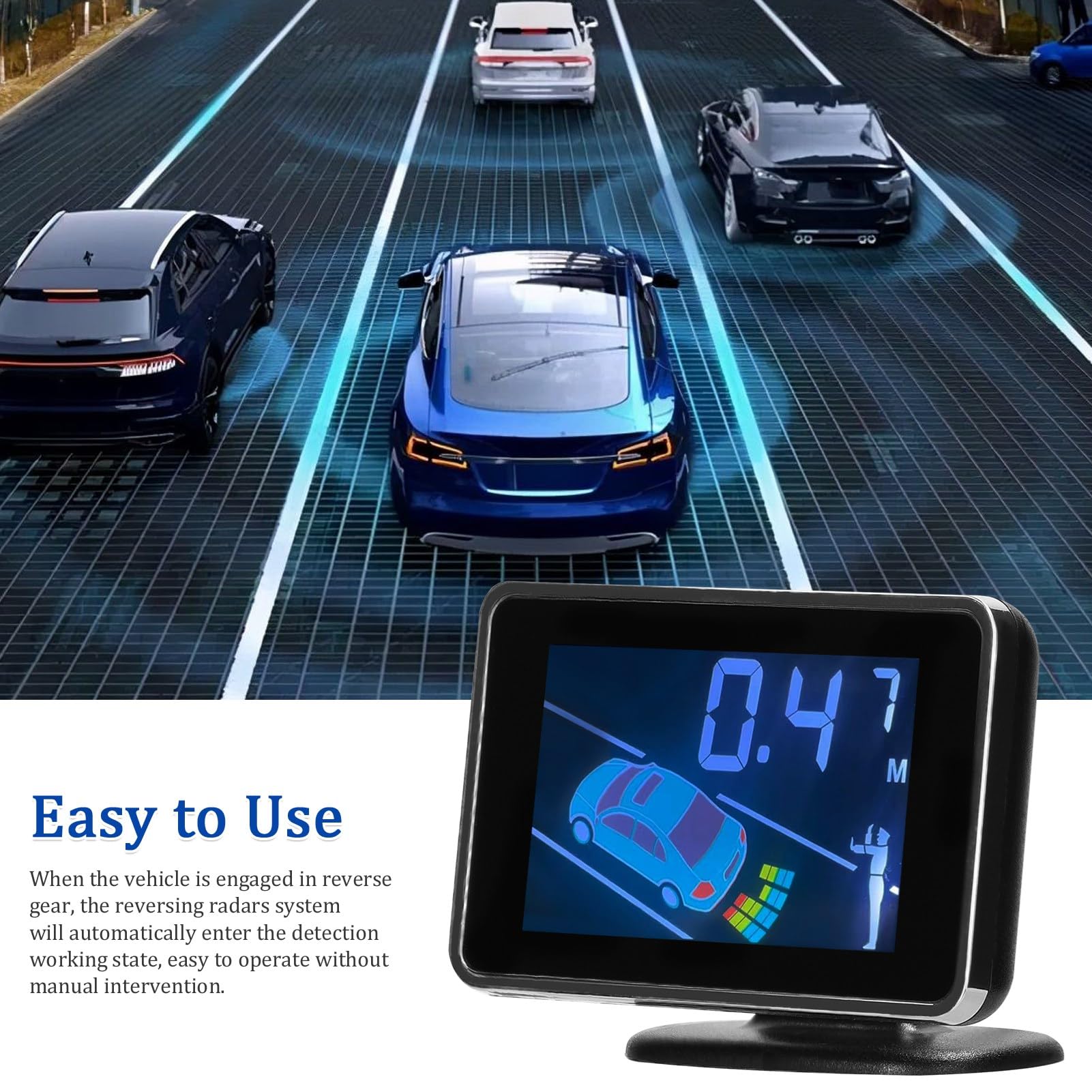 SIXRUN Sensore di Parcheggio per Auto, di Visualizzazione LCD, Sensori di Retromarcia Ultrasensibili per Auto con Supporto per 8 Sensori e Volumi Regolabili per Un Facile Parcheggio (Black)
