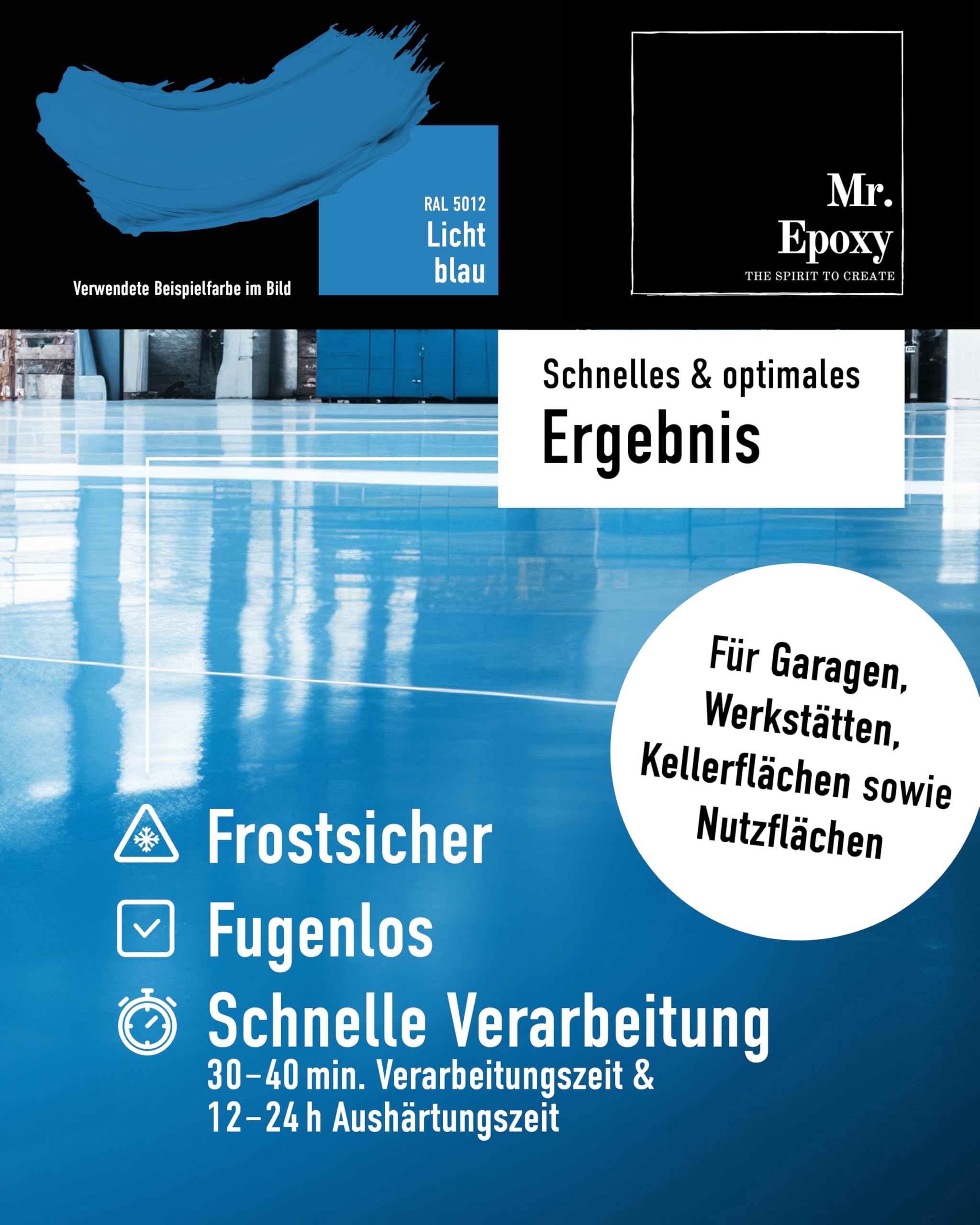 Epoxidharz Bodenbeschichtung 10 kg RAL 7001 Silbergrau 2K Betonfarbe für Garagen Keller Werkstatt Boden