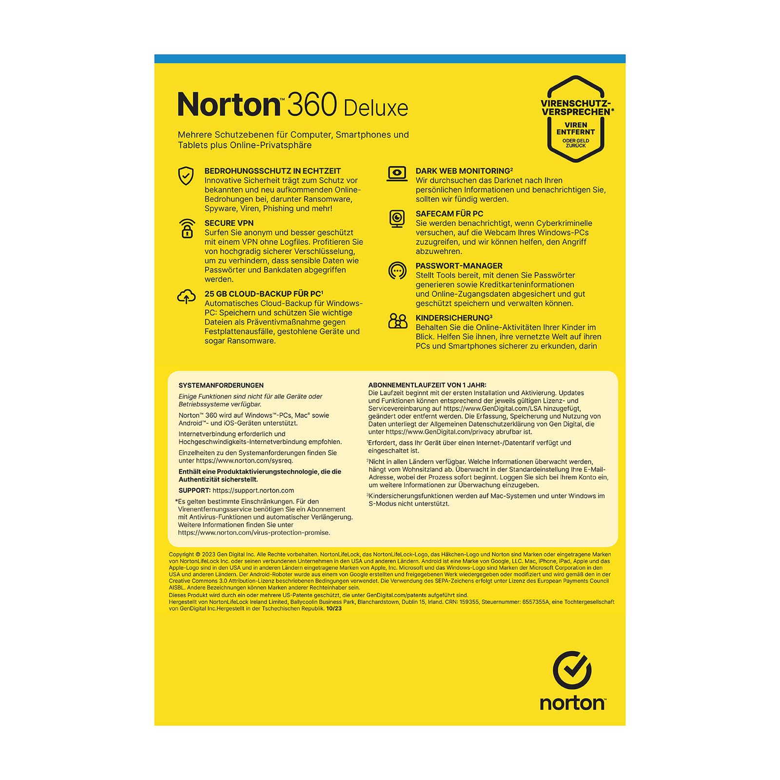 Norton 360 Deluxe 2026 2+1 | 3 Geräte | 1 Jahr | Aktivierungscode in Originalverpackung