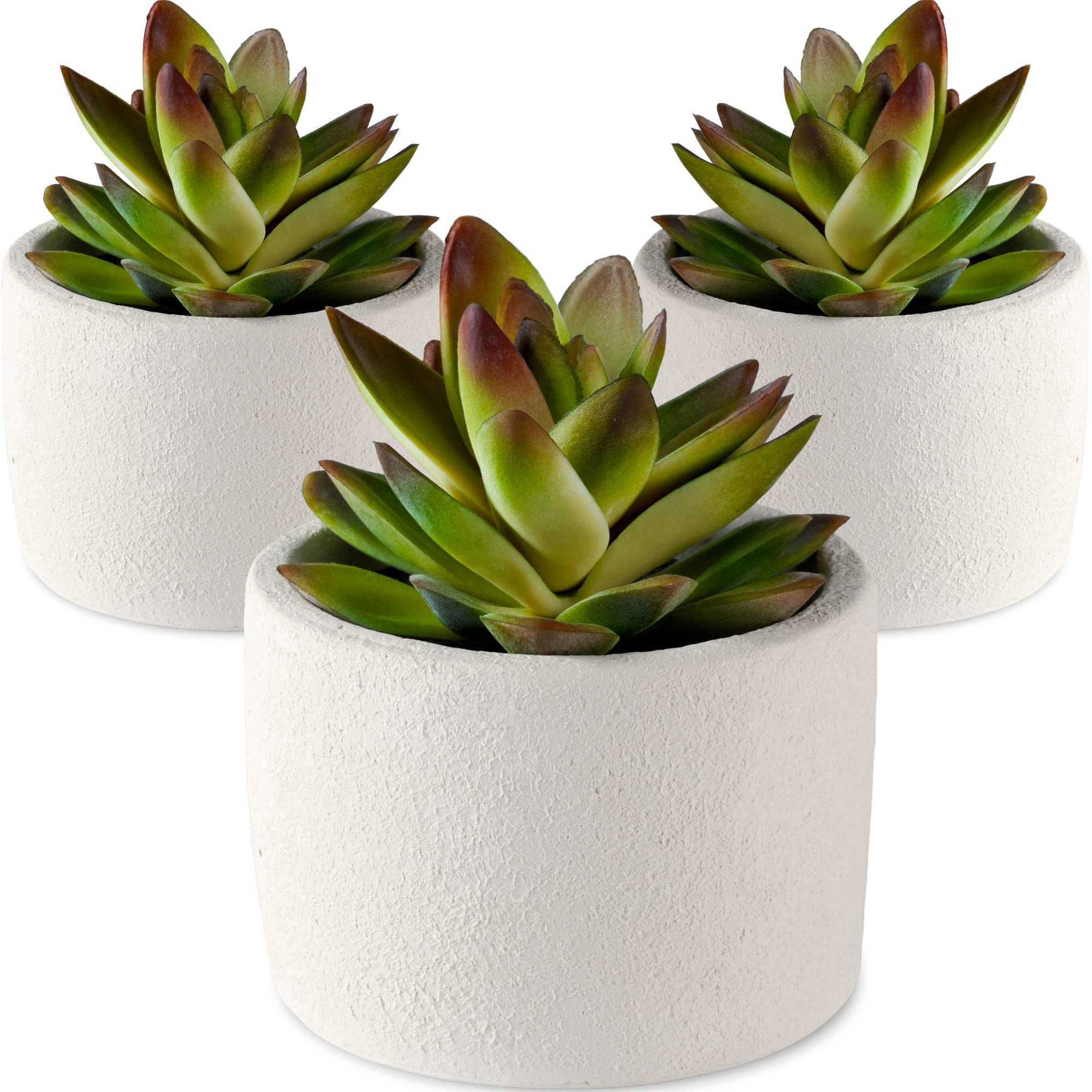 SEEKO Artificial Succulents in Ceramic Pots - Set of 3 Realistic & Beautiful Fake Succulents for Desk Decor, Office Plants, Bathroom Shelf Decor, Succulent Decor and Table Decor (Textured White)