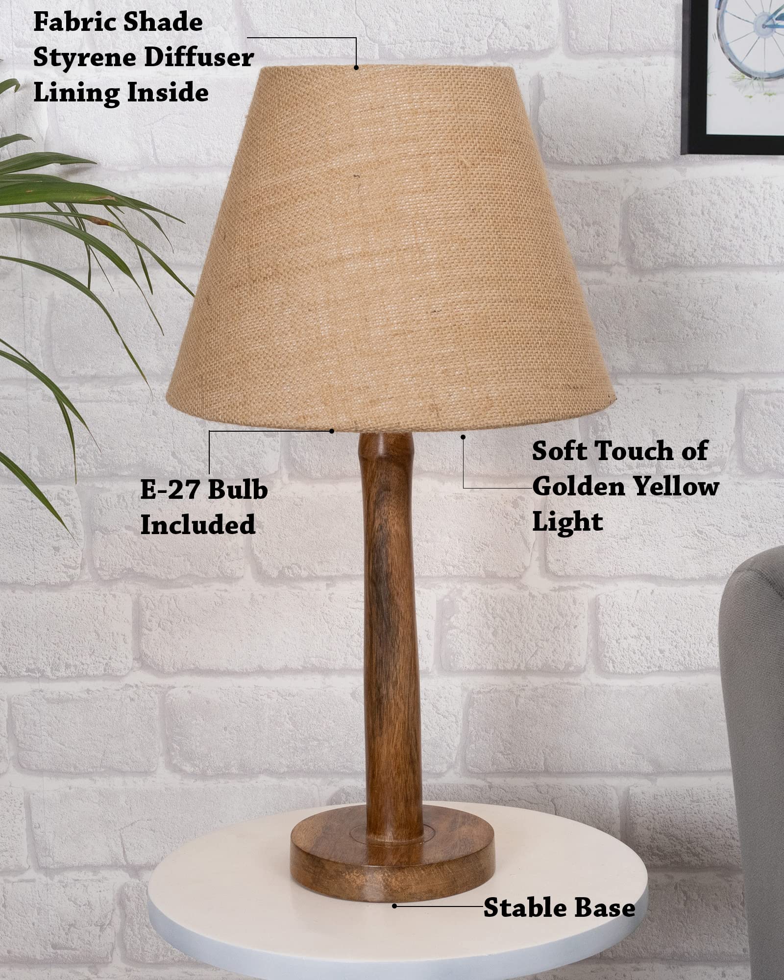 Homesake® Table Lamps for Home Decoration Items, Side Table Lamp for Bedroom Decoration Items, Night Lamp for Bedroom Table, Balcony, Nordic - (Wooden Base, Jute) - Image 5 thumbnail