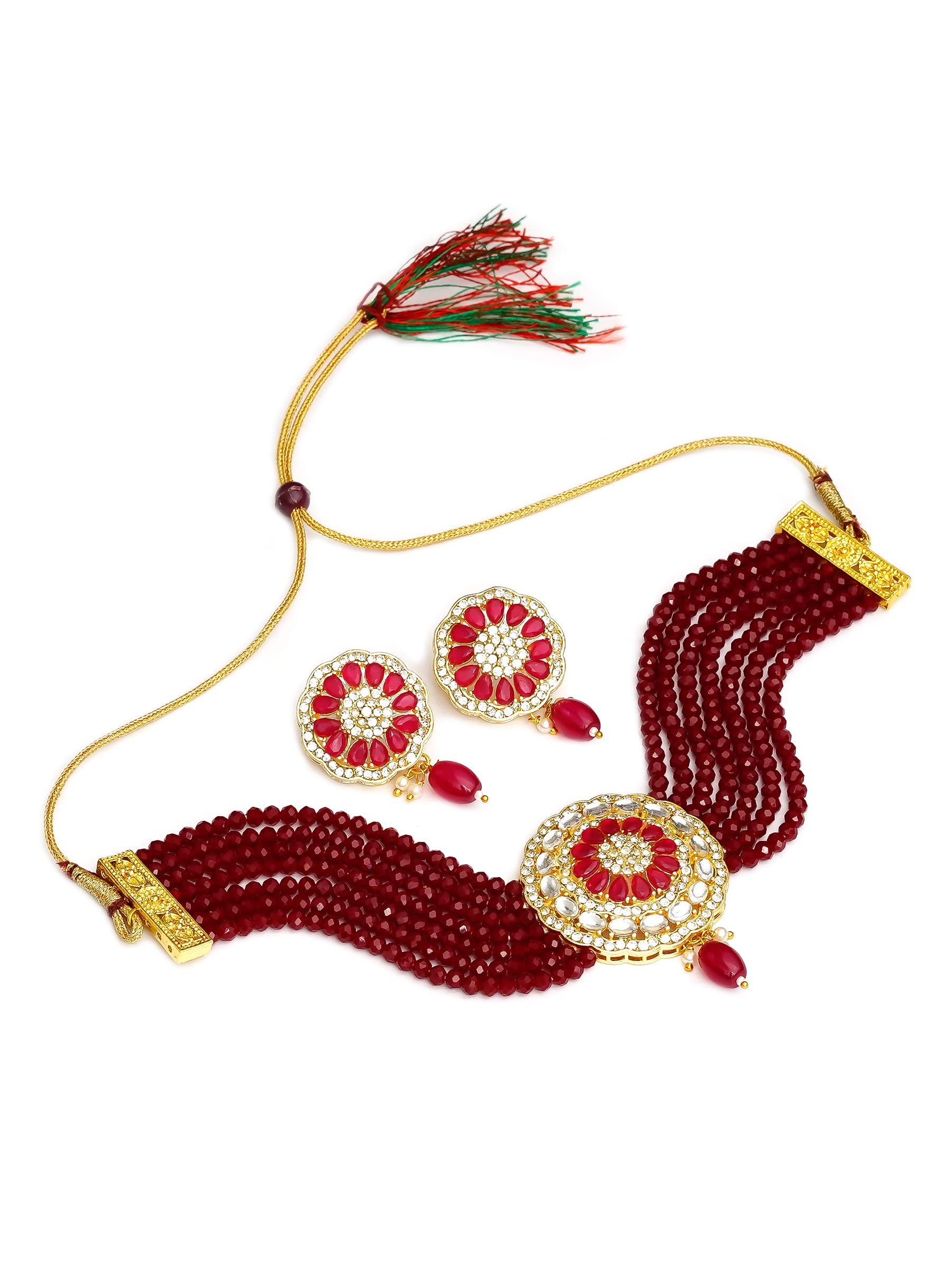 AHOORA Brass Artificial Jarkan and Kundan Studed Fancy Designer Jaipuri Choker Necklace with Earrings Set for Women (Glass Beads_Maroon_AHN558) (B09HY7PTBY) Amazon Price History, Amazon Price Tracker