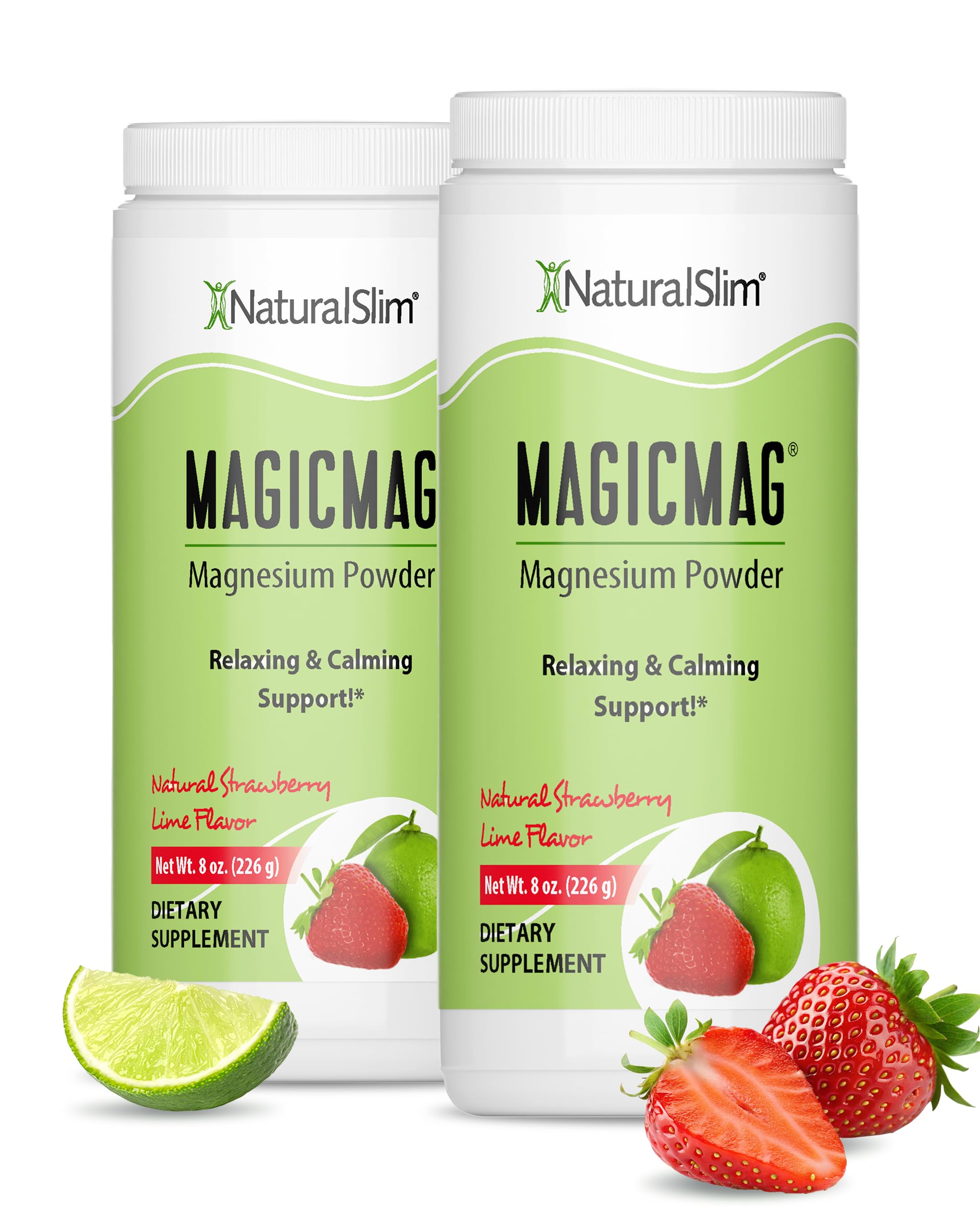 NaturalSlim Magicmag Pure Magnesium Citrate Powder – Stress, Constipation, Muscle, and Heart Support | Natural Strawberry & Lime Flavored Magnesium Supplement - 8oz Drink Mix (2 Pack)