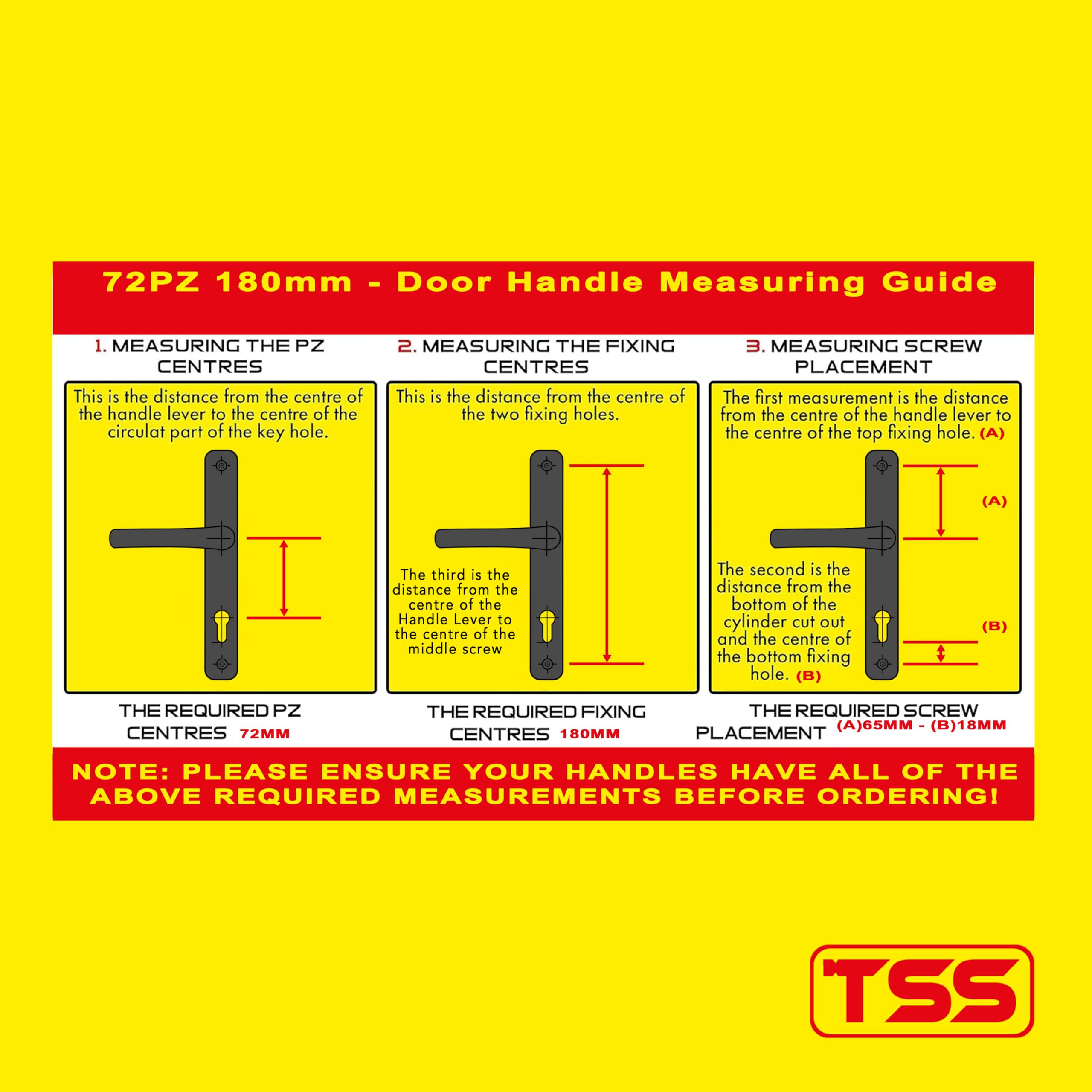 TSS UPVC Door Handle Set, 72mm PZ (Centres), Lever/Lever, Screw to Screw 180mm with Backplate 210mm x 32mm - Image 2